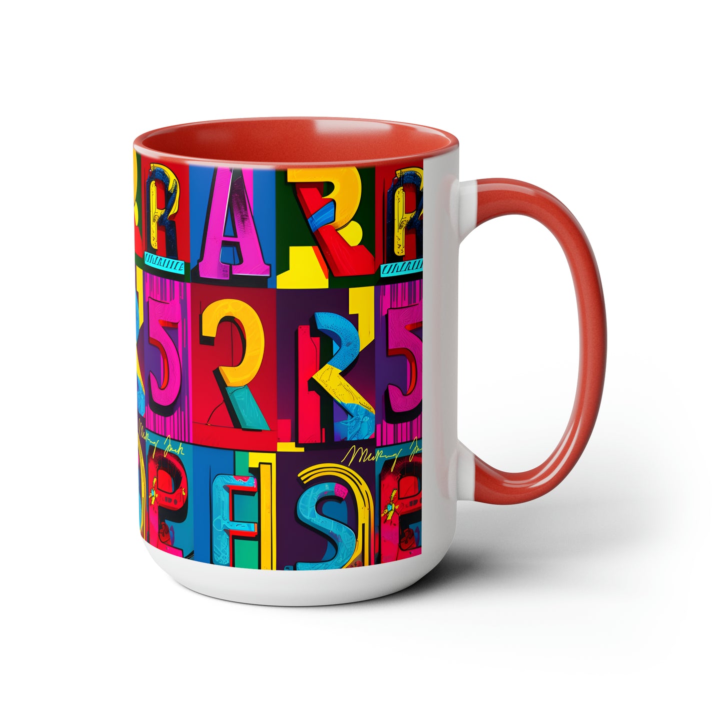 Two-Tone Alpha Coffee Mugs, 15oz