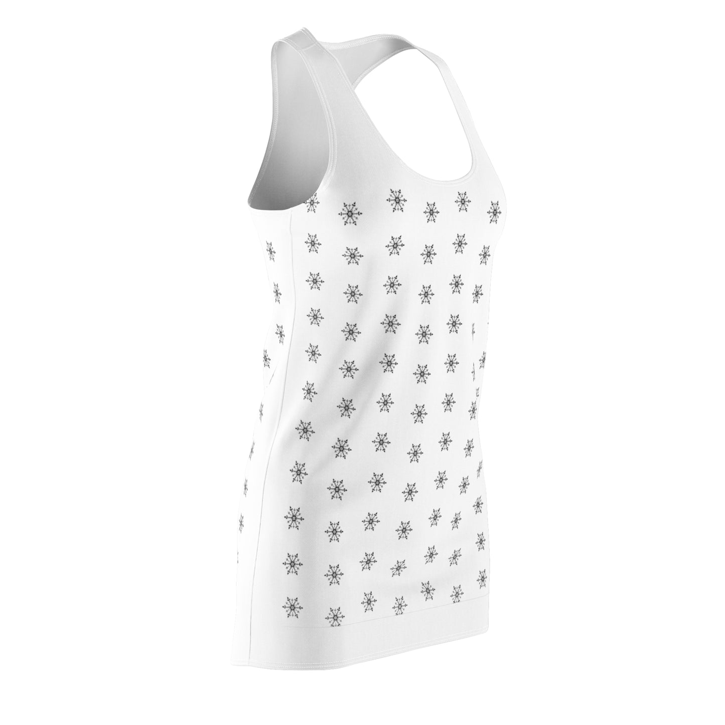 Women's Snowflake Black Design on White Cut & Sew Racerback Dress (AOP)