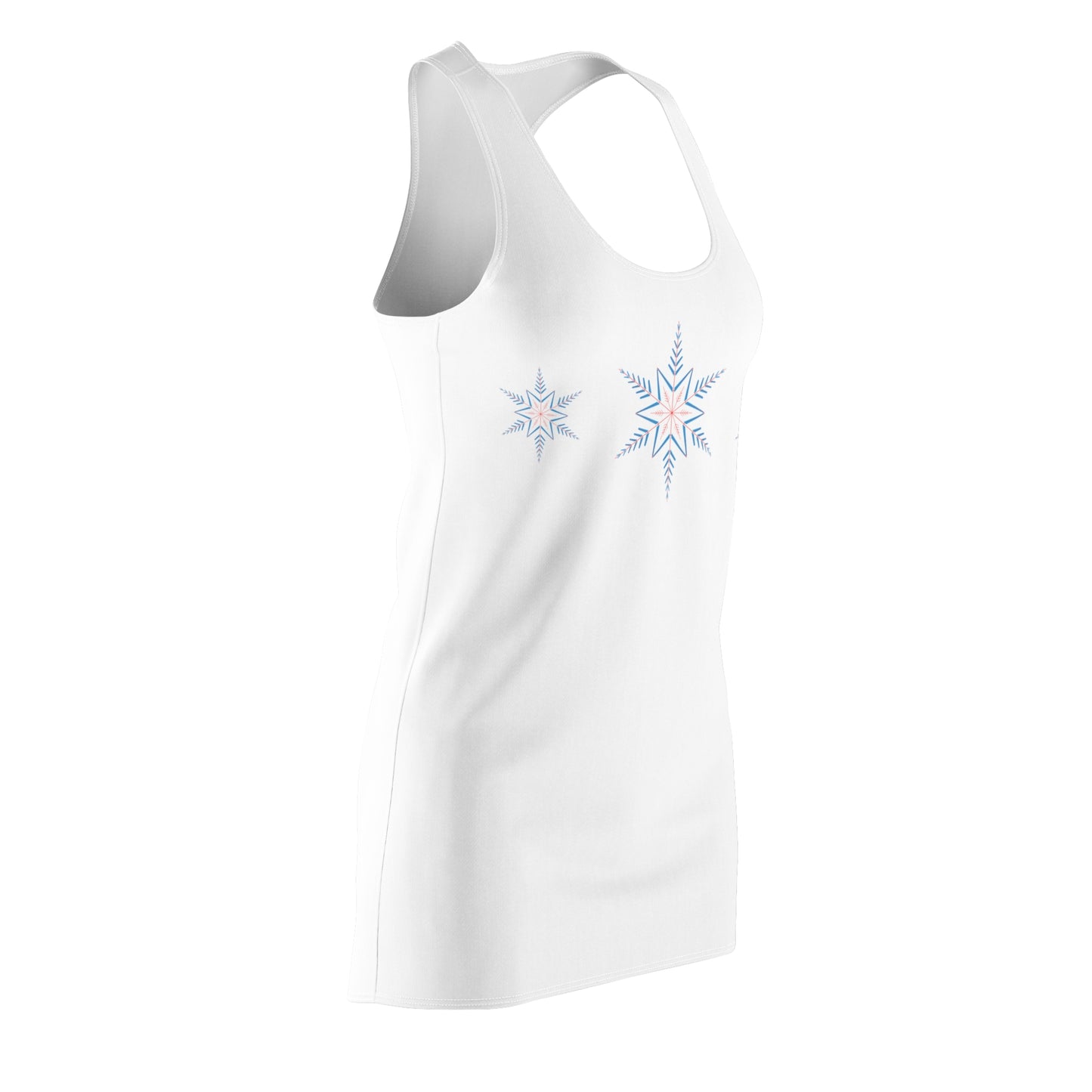 Women's Snowflake Trio Sparkle Design on White Cut & Sew Racerback Dress (AOP)