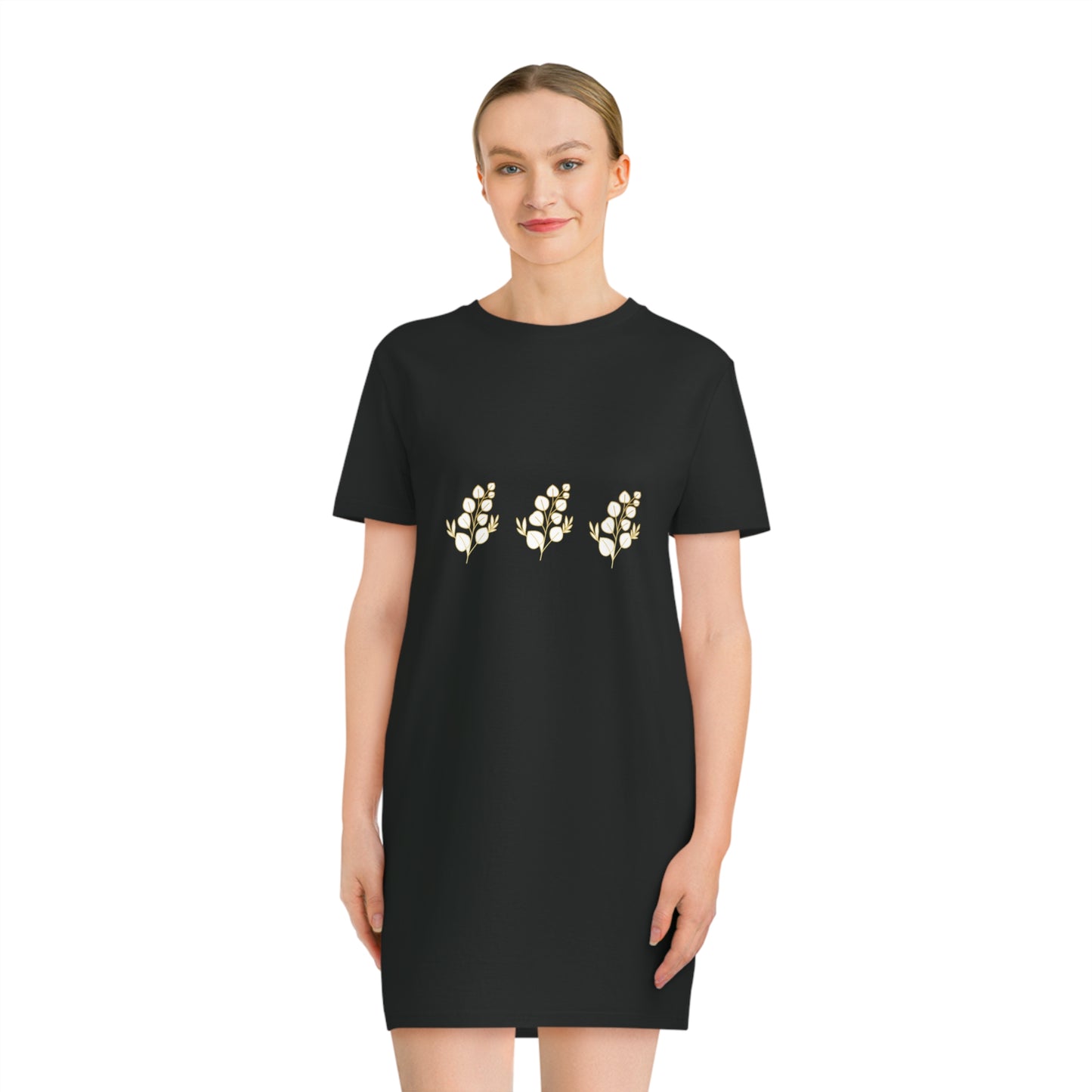 Gold & White Flower Design Spinner T-Shirt Dress