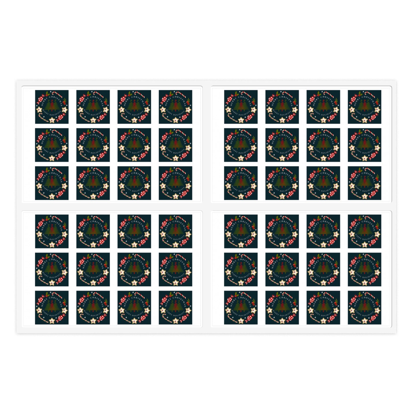 Merry Christmas & Happy Holidays Stickers (48 stickers per 11x8.5 size sheet)