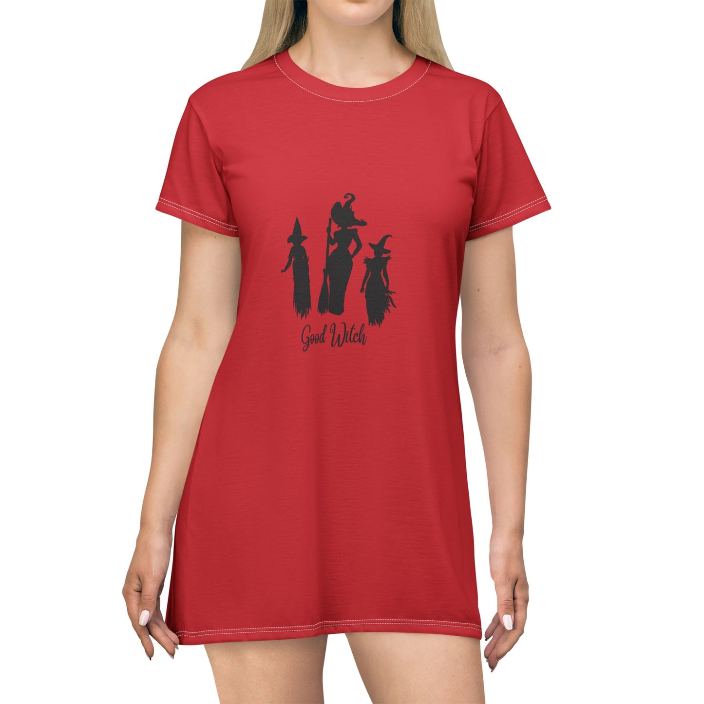 Good Witch T-Shirt Dress (AOP) red