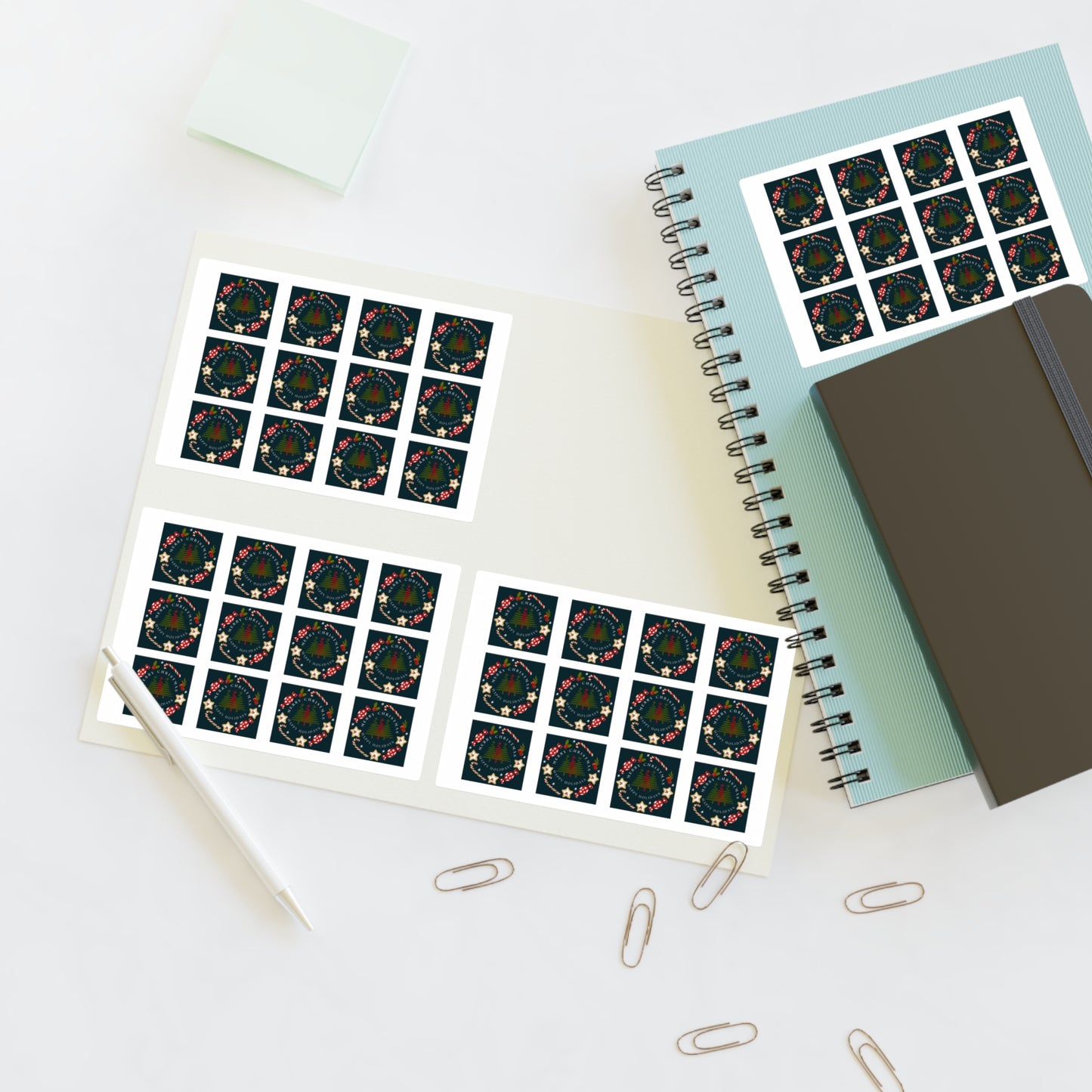 Merry Christmas & Happy Holidays Stickers (48 stickers per 11x8.5 size sheet)