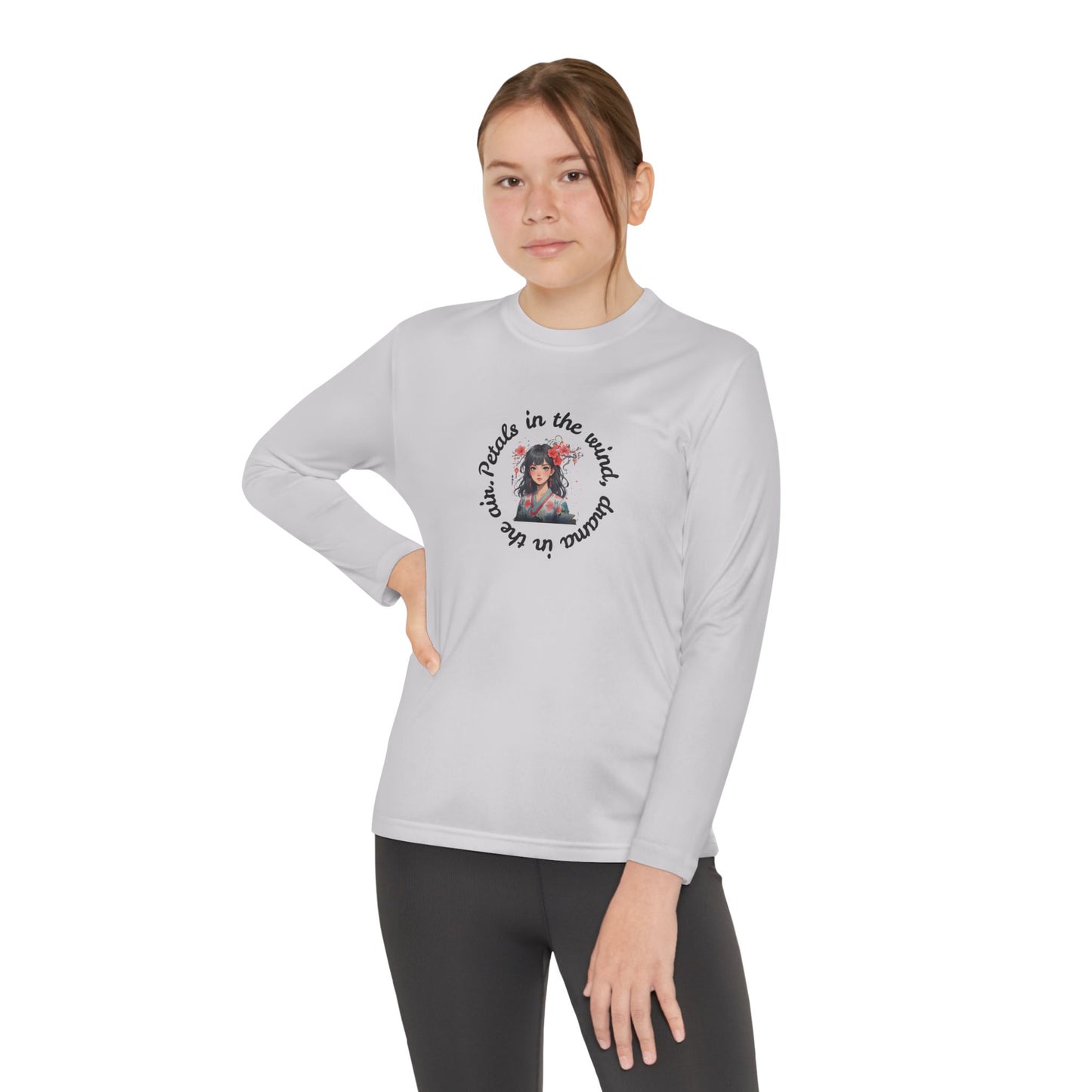 Anime Girl with Flowers Youth Long Sleeve Tee with Inspirational Quote, Perfect for Sports, Gifts, Everyday Wear, Motivational Apparel, Unisex Style