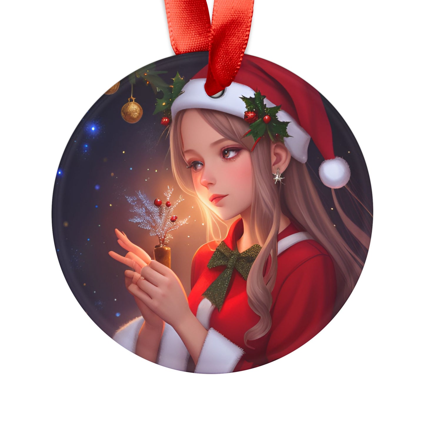 Mistletoe Girl Acrylic Ornament with Ribbon