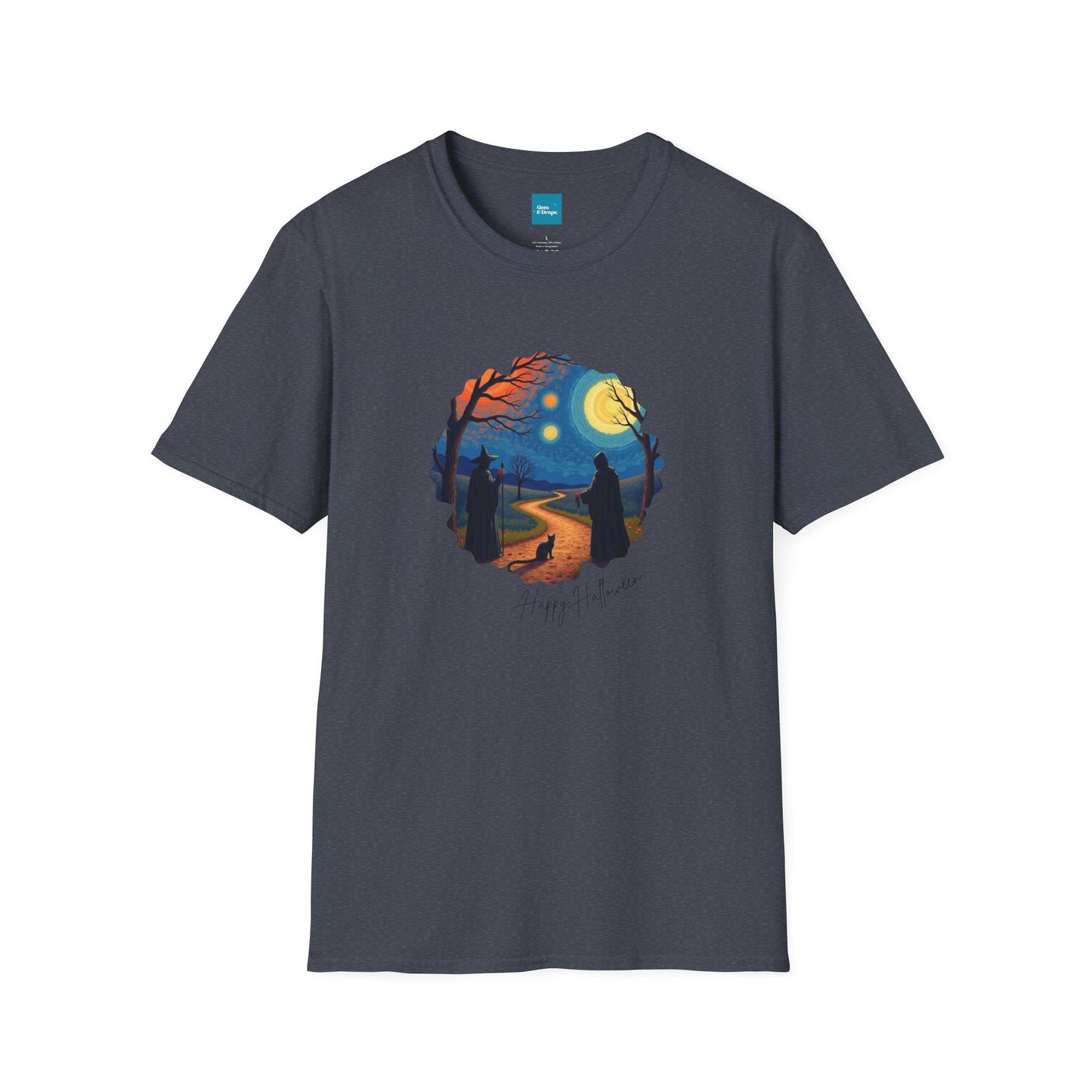 Halloween Scene Moonlit Path Unisex Softstyle T-Shirt, Nature Lover Tee, Hiking Apparel, Gift for Outdoor Enthusiasts, Cozy Everyday Wear
