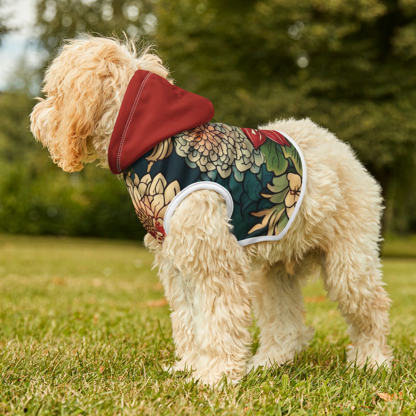 Japanese Flower Design 2 Red Hood Pet Hoodie