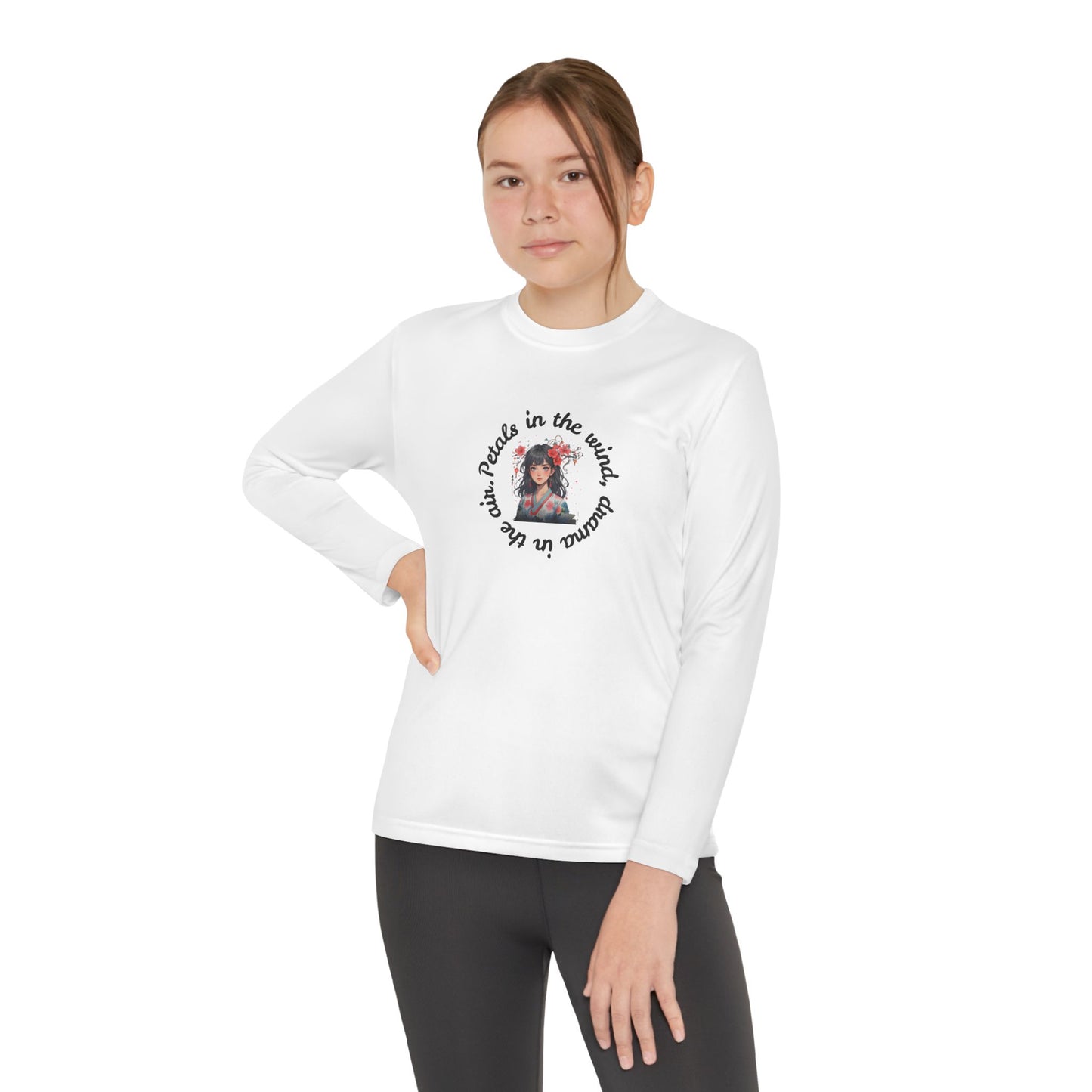 Anime Girl with Flowers Youth Long Sleeve Tee with Inspirational Quote, Perfect for Sports, Gifts, Everyday Wear, Motivational Apparel, Unisex Style