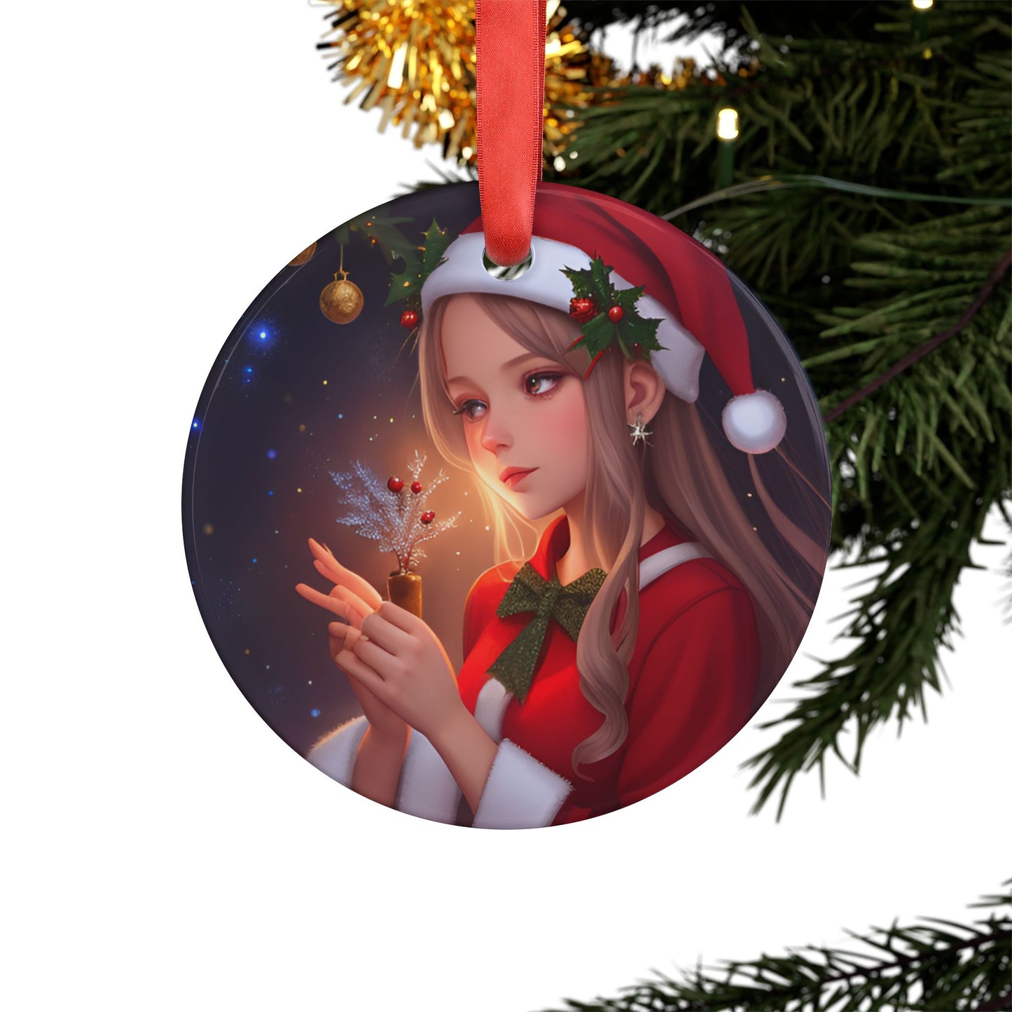 Mistletoe Girl Acrylic Ornament with Ribbon
