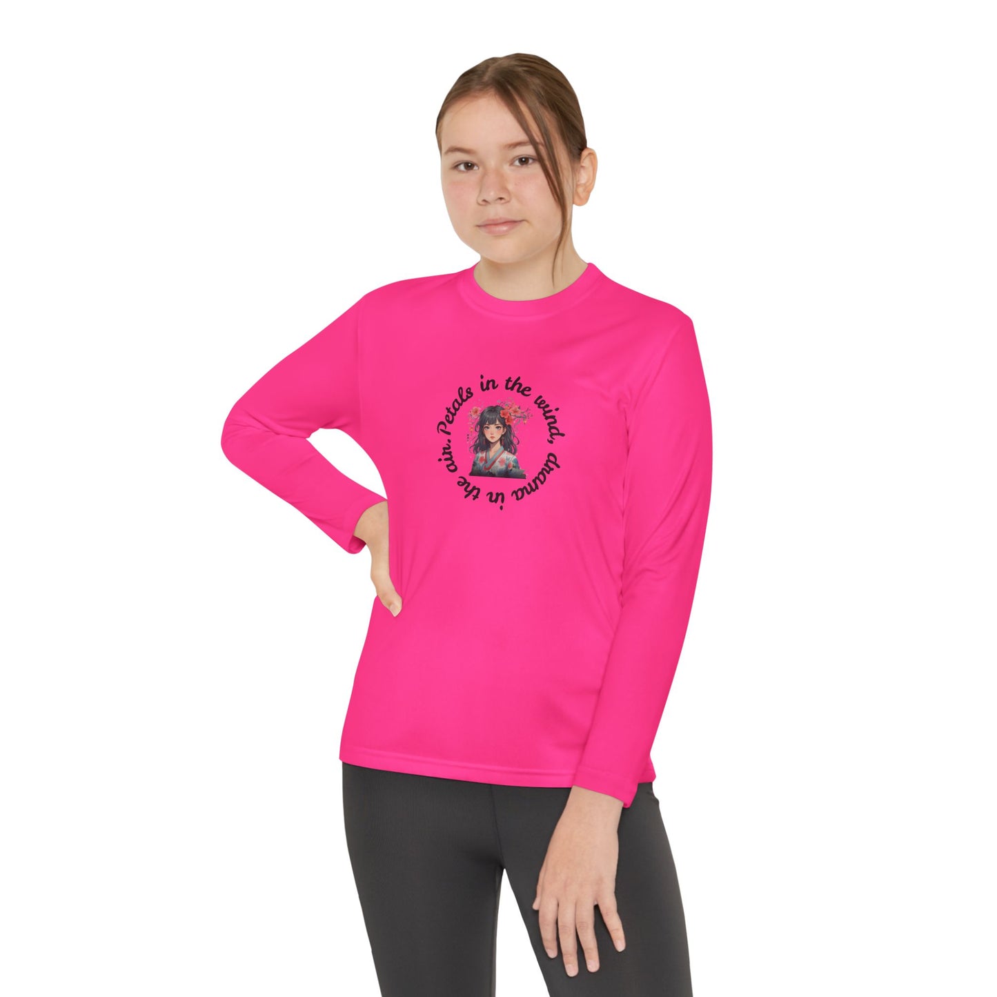 Anime Girl with Flowers Youth Long Sleeve Tee with Inspirational Quote, Perfect for Sports, Gifts, Everyday Wear, Motivational Apparel, Unisex Style
