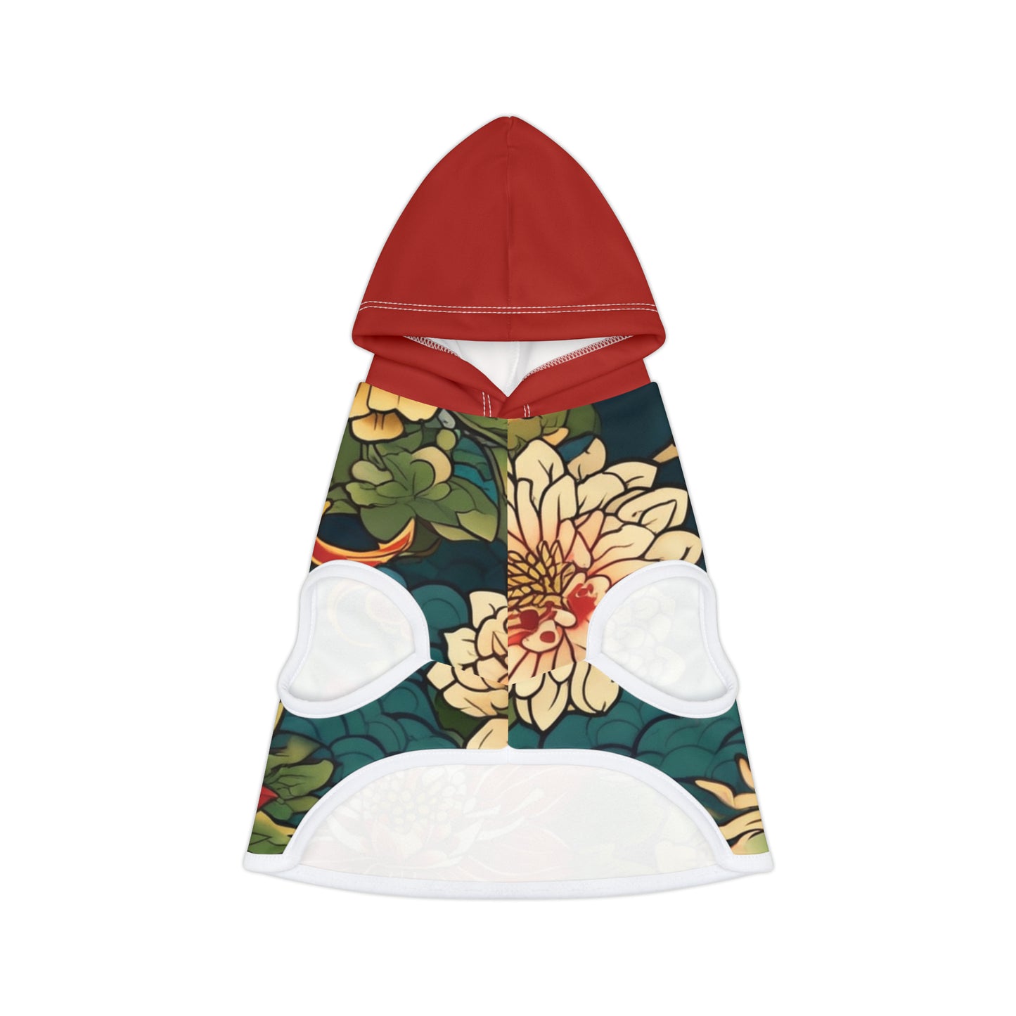 Japanese Flower Design 2 Red Hood Pet Hoodie