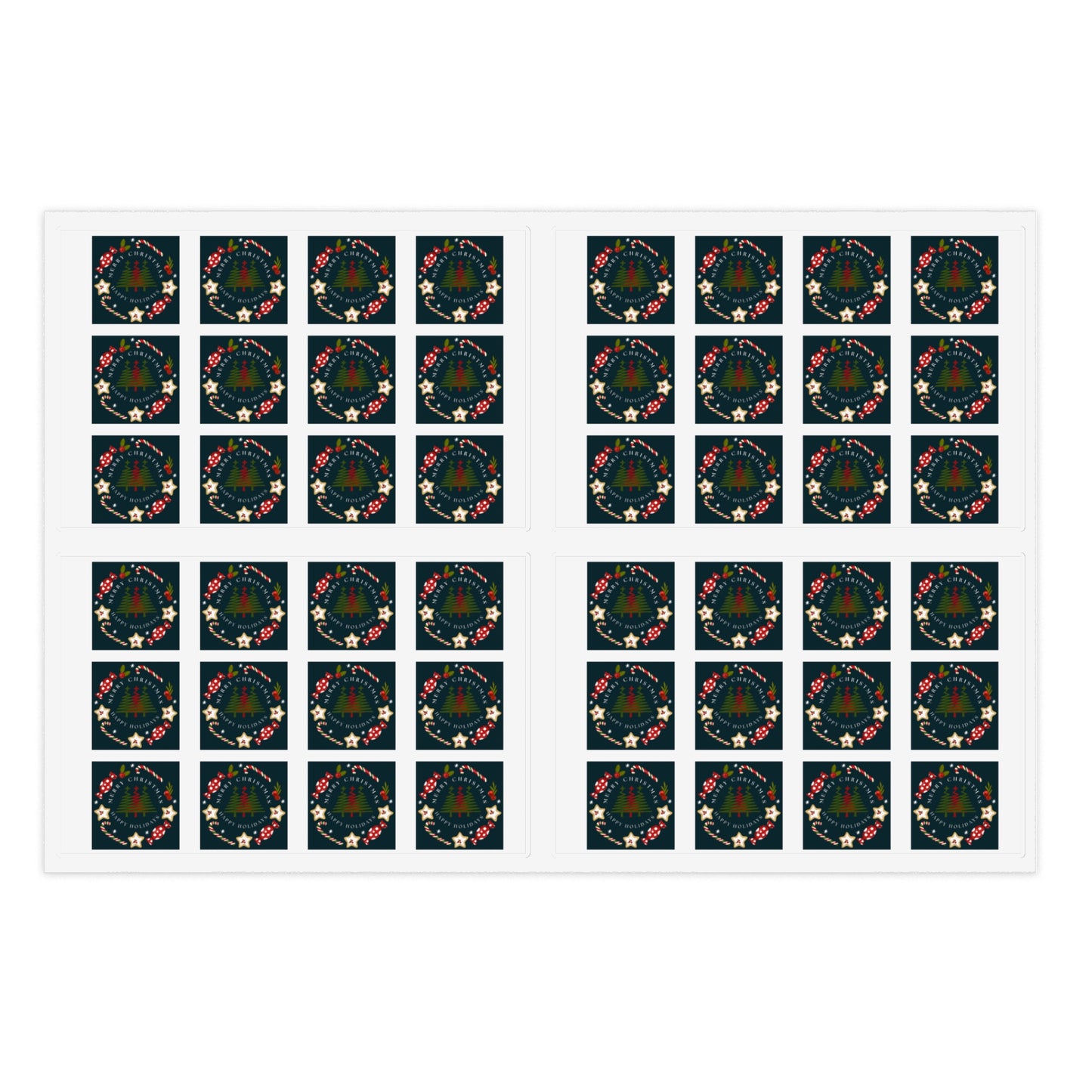 Merry Christmas & Happy Holidays Stickers (48 stickers per 11x8.5 size sheet)