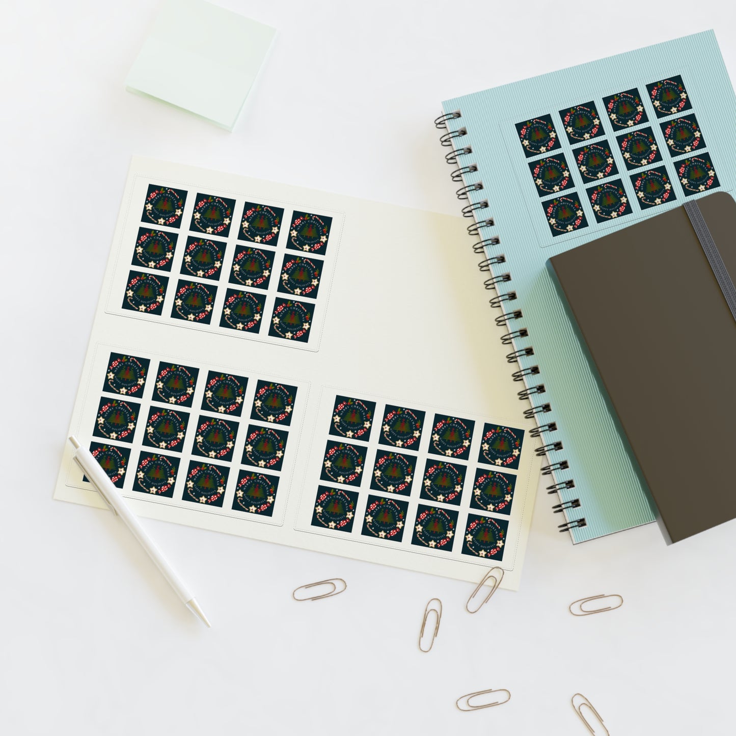 Merry Christmas & Happy Holidays Stickers (48 stickers per 11x8.5 size sheet)