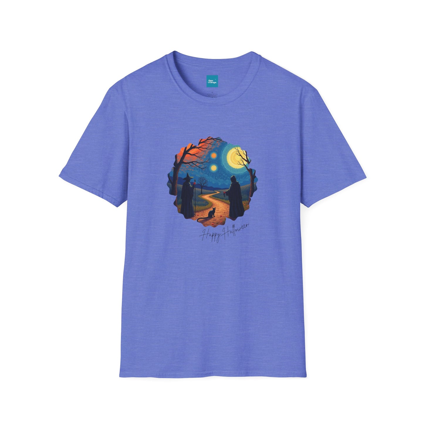 Halloween Scene Moonlit Path Unisex Softstyle T-Shirt, Nature Lover Tee, Hiking Apparel, Gift for Outdoor Enthusiasts, Cozy Everyday Wear