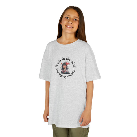 Anime Girl with Flowers Whimsical Girl Kids Tee, Fun Graphic Kids Shirt, Playful Cotton T-Shirt for Children, Gift for Birthdays, Everyday Wear, Family Events, Party Tee