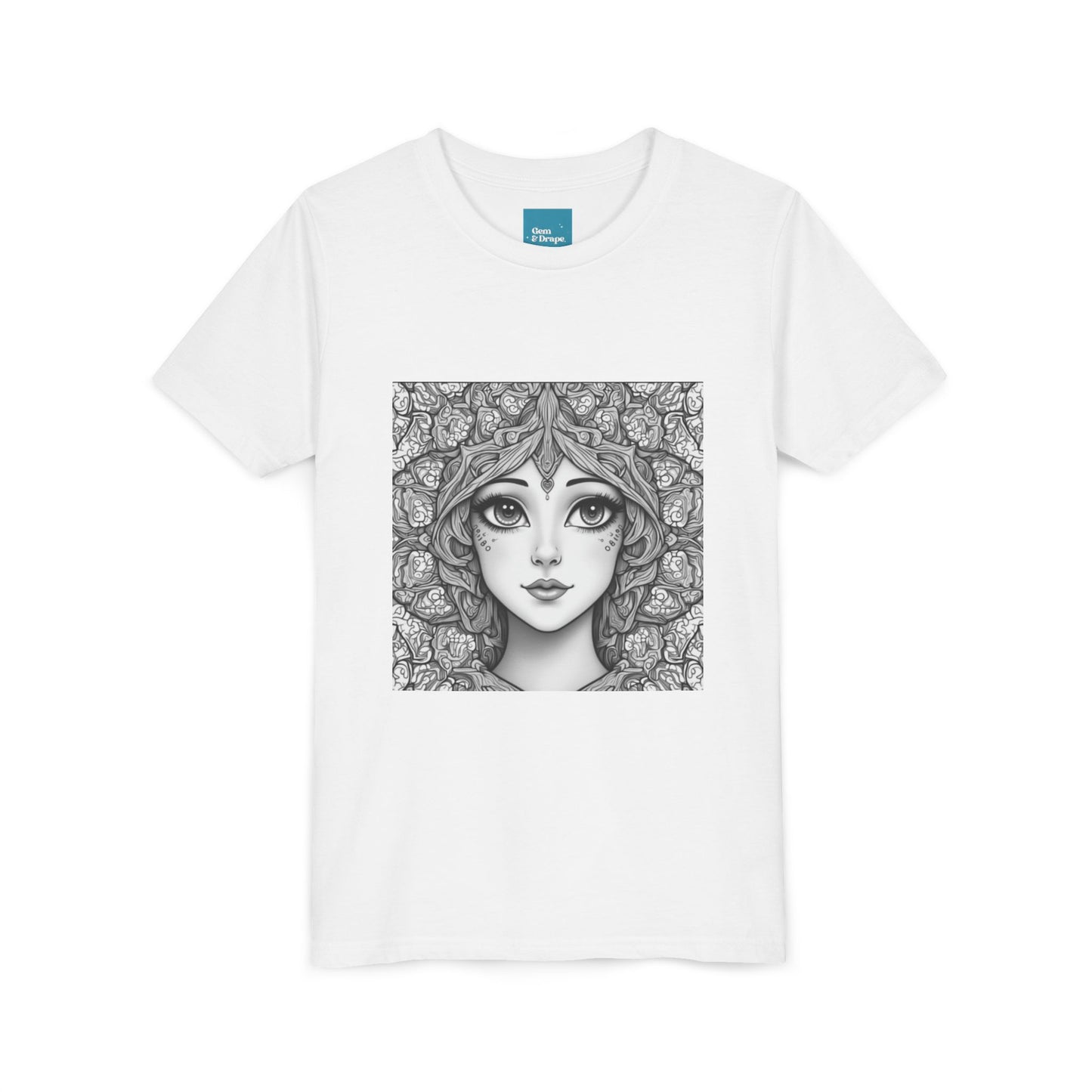 Mandala Hair Youth Floral Design Short Sleeve Tee (Lightweight with soft feel) - Cute T-Shirt for Kids, Perfect Gift for Birthdays, Summer Fun, Art Lovers, Casual Wear