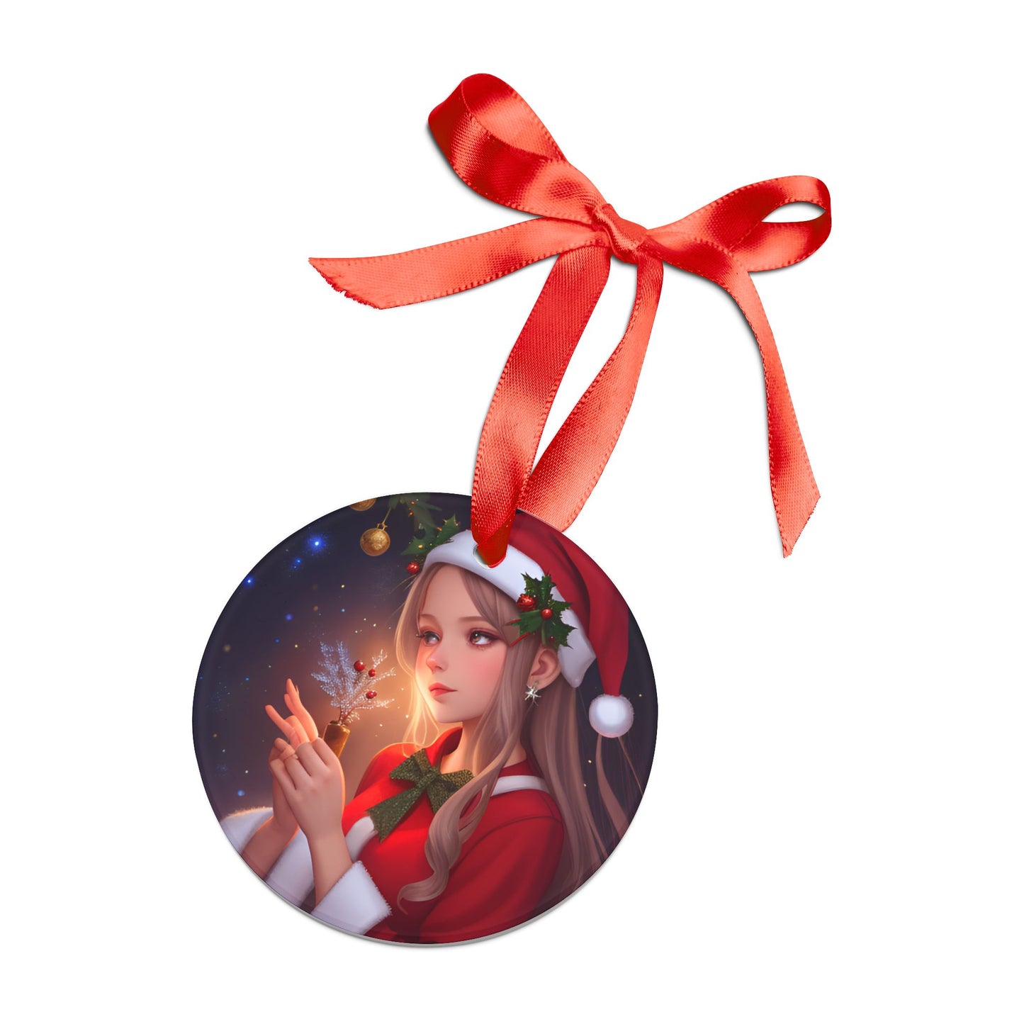 Mistletoe Girl Acrylic Ornament with Ribbon