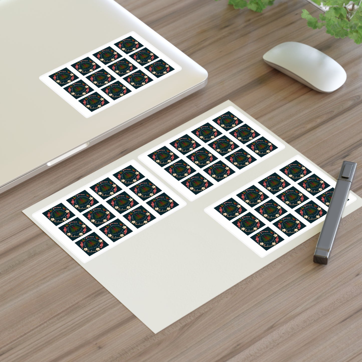 Merry Christmas & Happy Holidays Stickers (48 stickers per 11x8.5 size sheet)