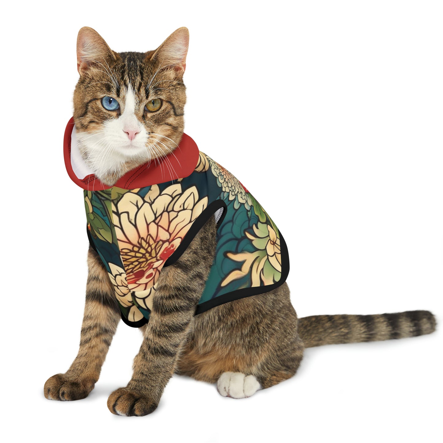 Japanese Flower Design 2 Red Hood Pet Hoodie
