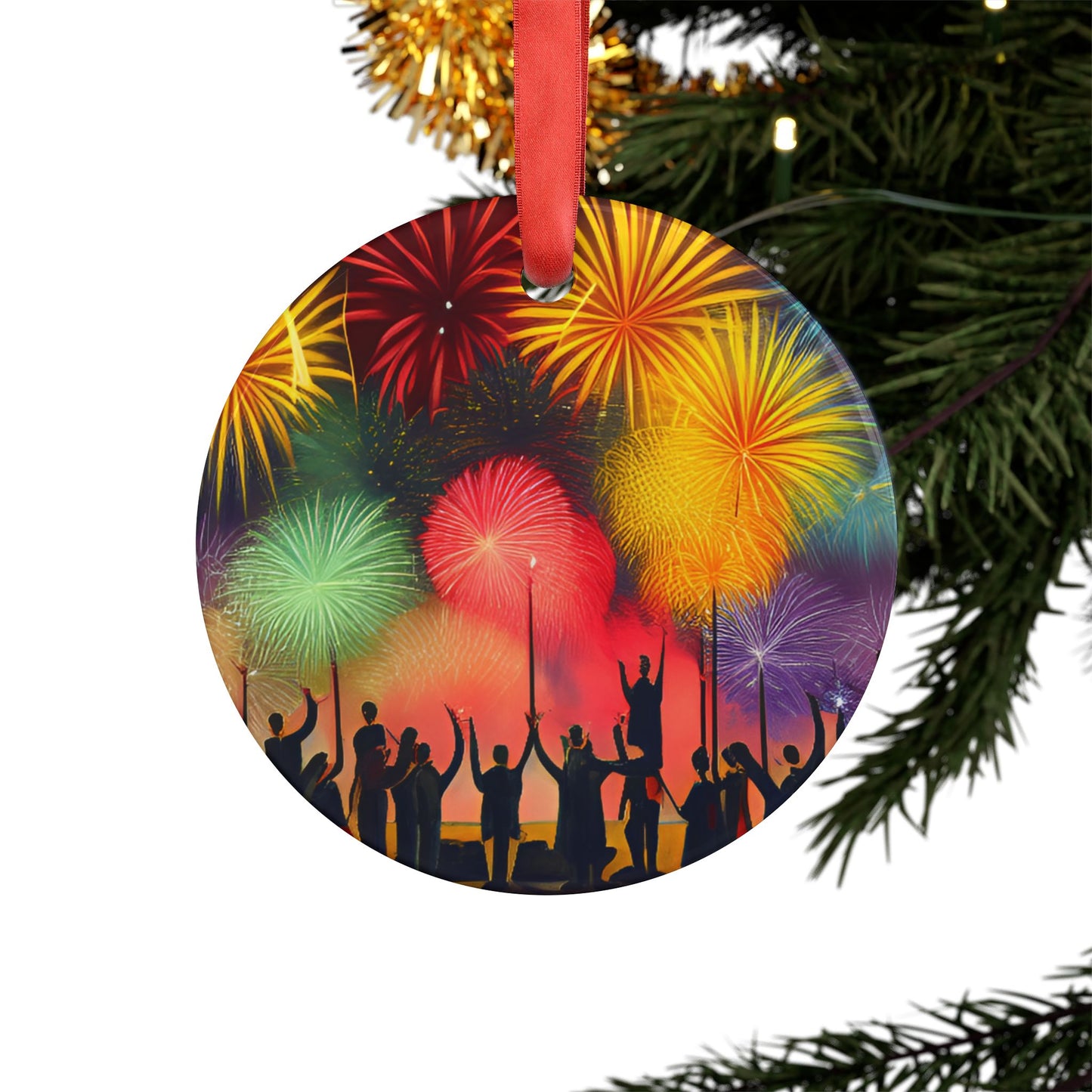 Happy New Year Acrylic Ornament with Ribbon