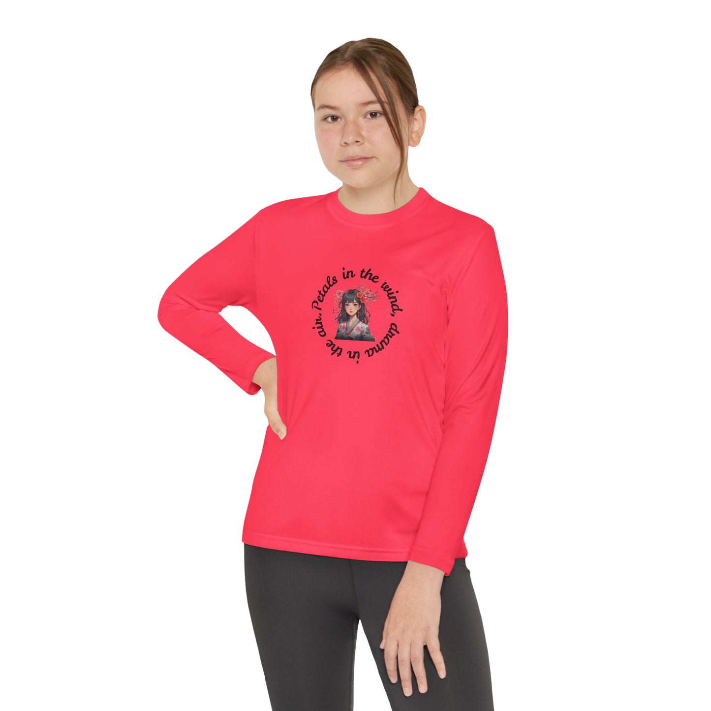 Anime Girl with Flowers Youth Long Sleeve Tee with Inspirational Quote, Perfect for Sports, Gifts, Everyday Wear, Motivational Apparel, Unisex Style