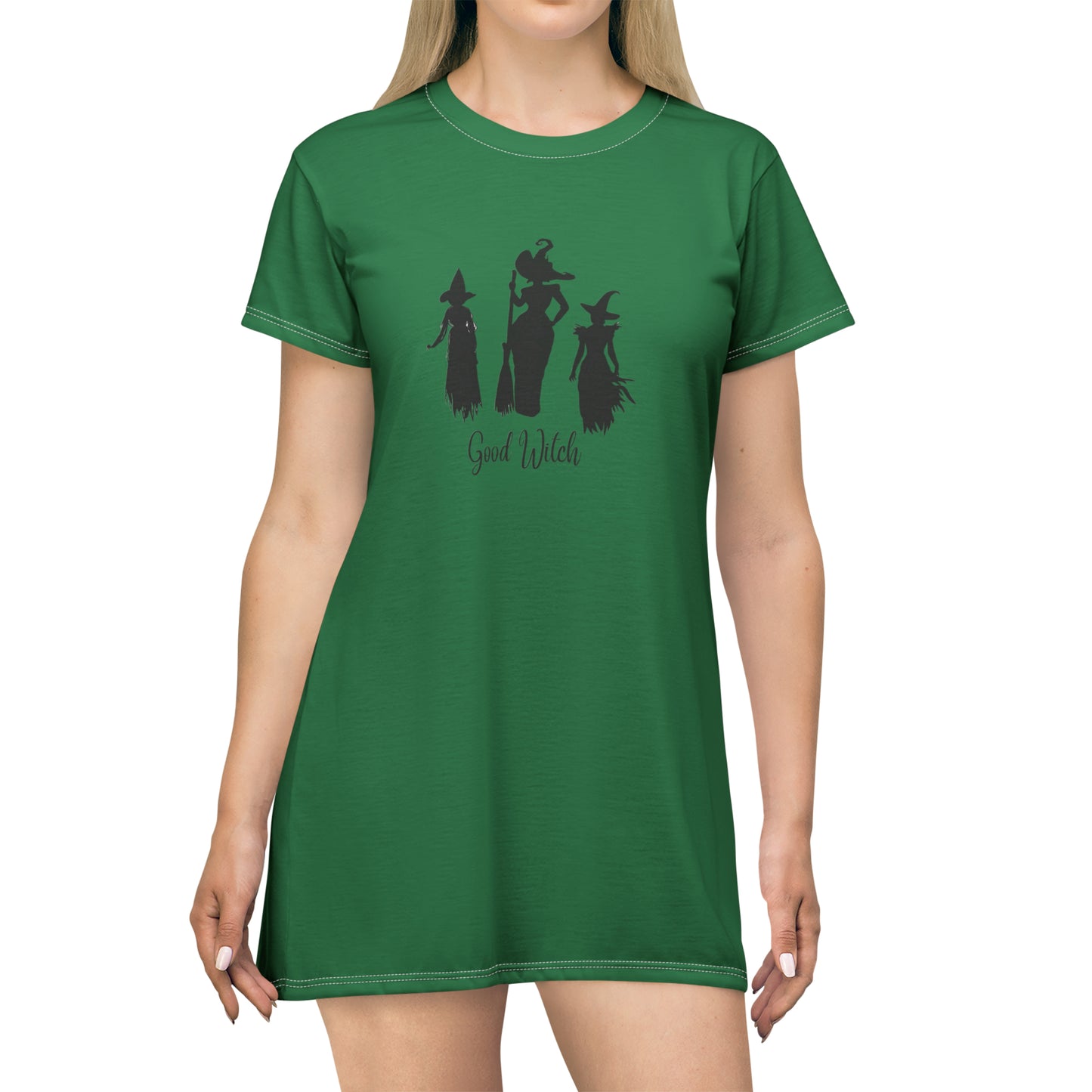 Good Witch T-Shirt Dress (AOP) dark green