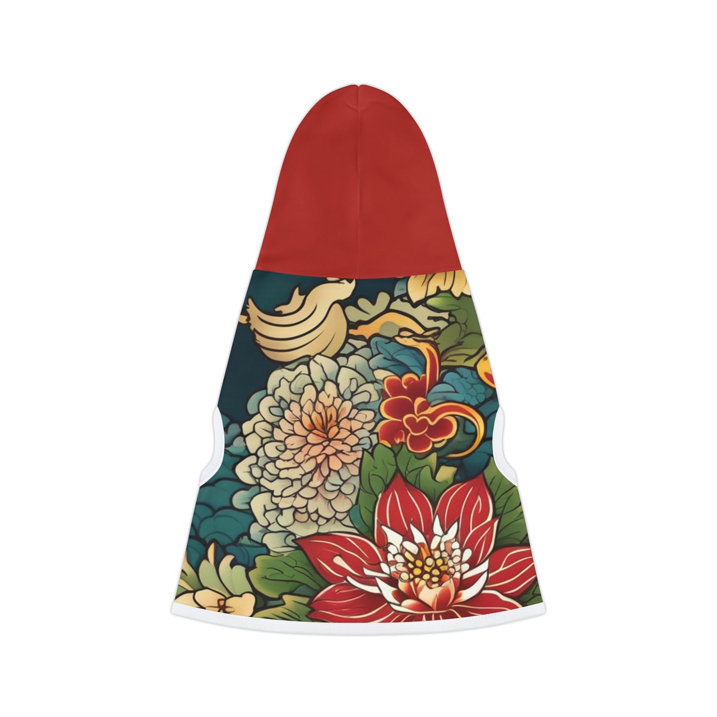 Japanese Flower Design 2 Red Hood Pet Hoodie