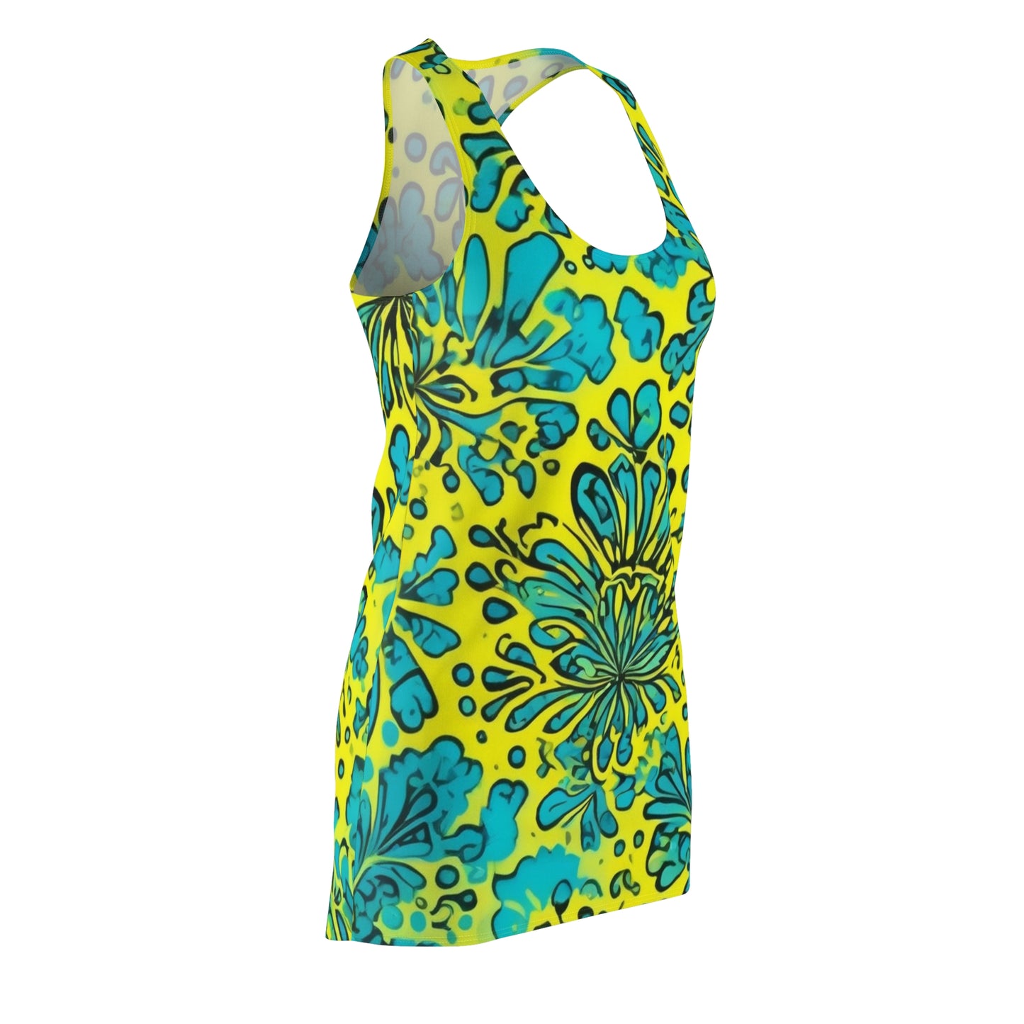 Blue & Yellow Splash Women's Cut & Sew Racerback Dress (AOP)