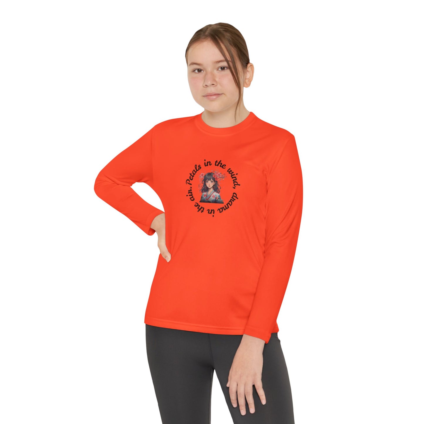 Anime Girl with Flowers Youth Long Sleeve Tee with Inspirational Quote, Perfect for Sports, Gifts, Everyday Wear, Motivational Apparel, Unisex Style