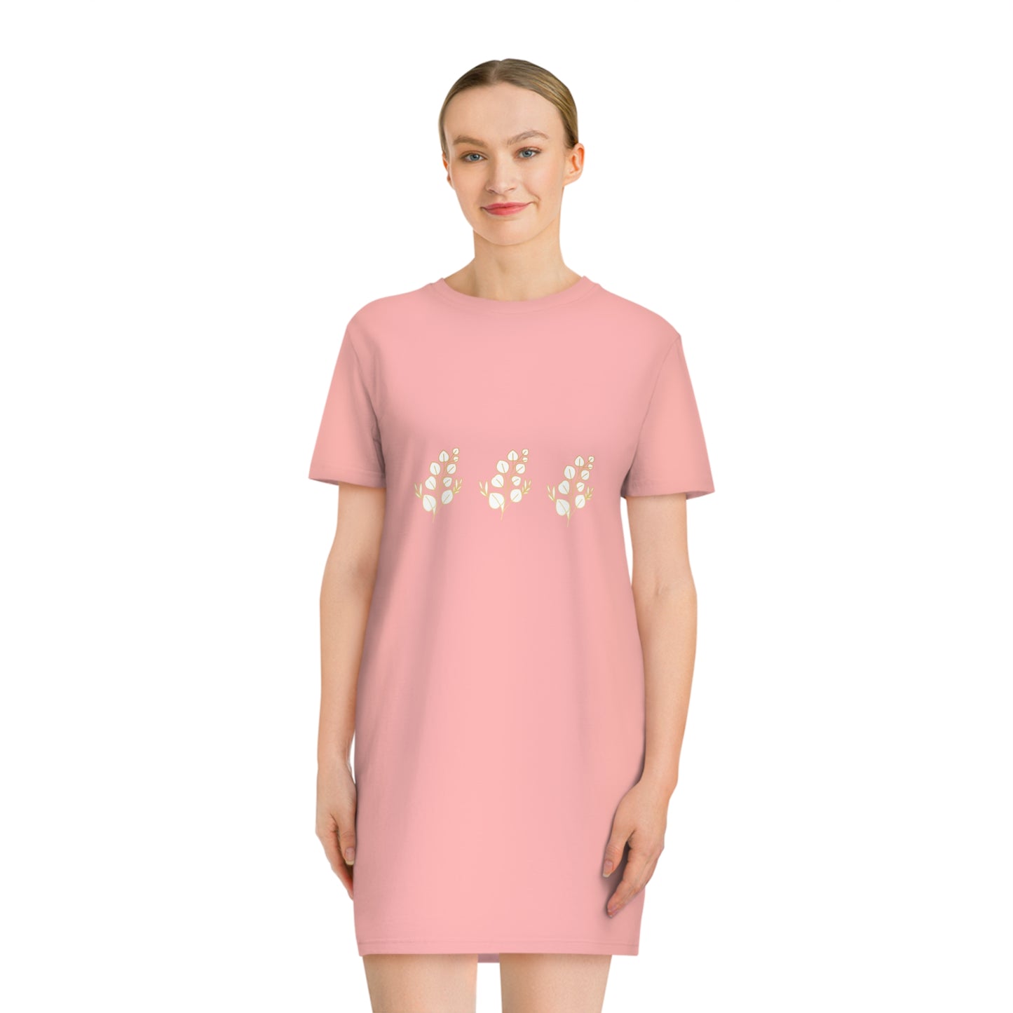 Gold & White Flower Design Spinner T-Shirt Dress