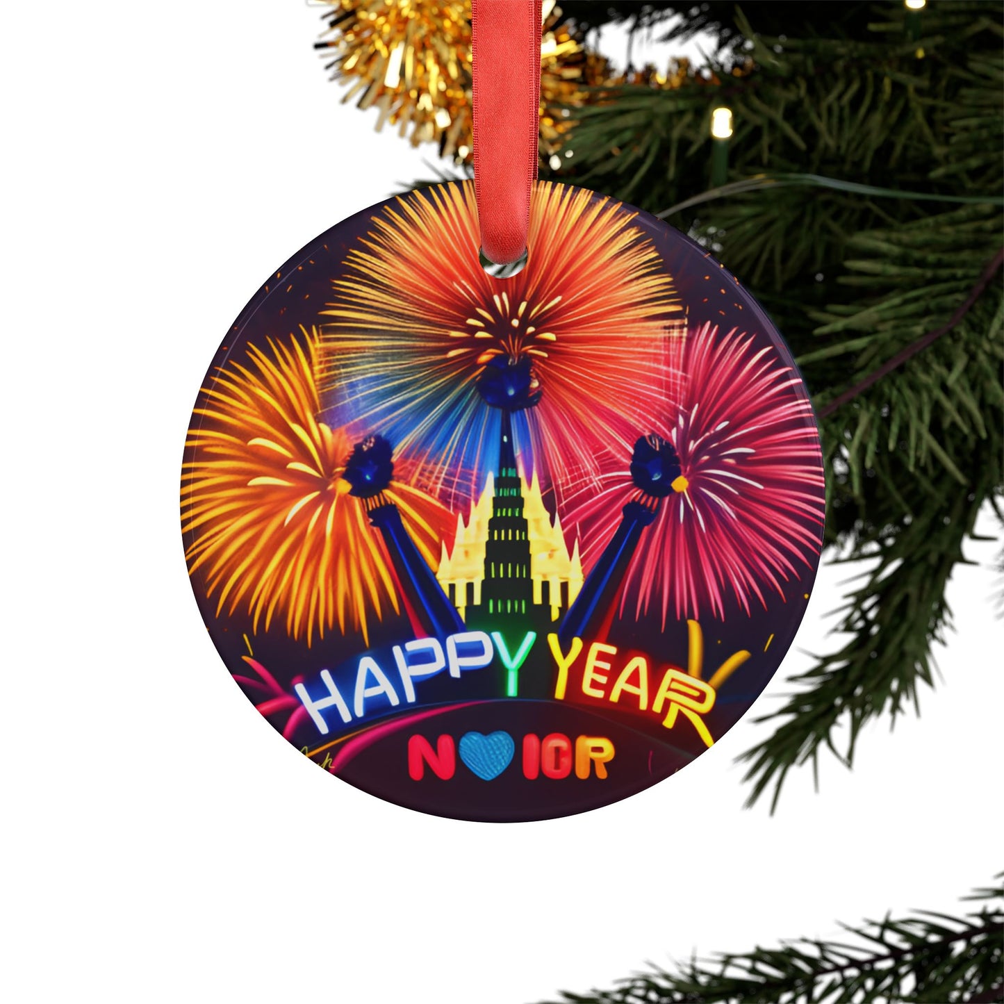 Happy New Year Design 2 Acrylic Ornament with Ribbon