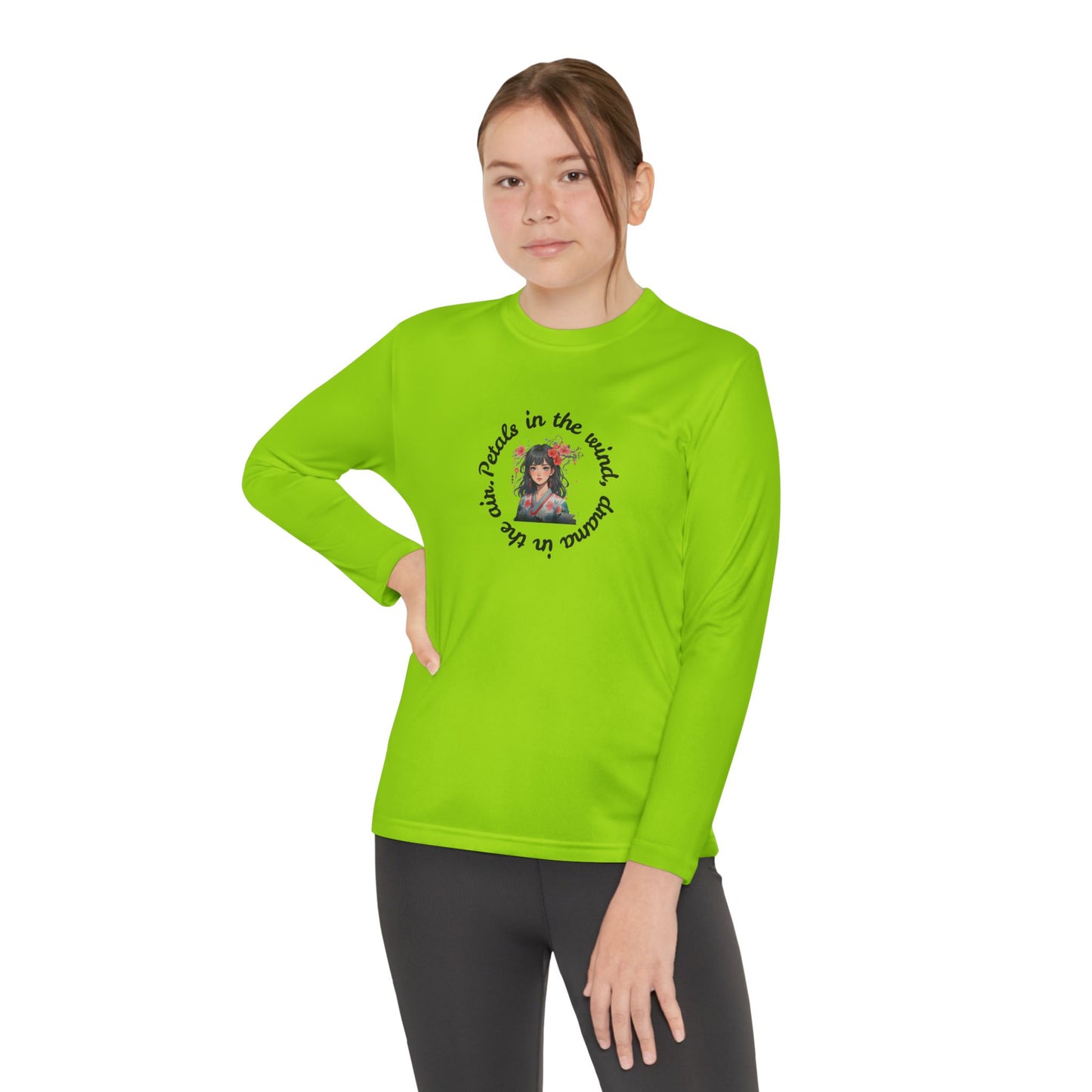 Anime Girl with Flowers Youth Long Sleeve Tee with Inspirational Quote, Perfect for Sports, Gifts, Everyday Wear, Motivational Apparel, Unisex Style