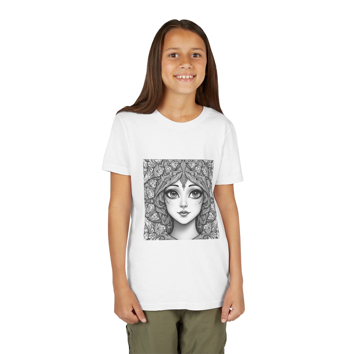 Mandala Hair Youth Floral Design Short Sleeve Tee (Lightweight with soft feel) - Cute T-Shirt for Kids, Perfect Gift for Birthdays, Summer Fun, Art Lovers, Casual Wear