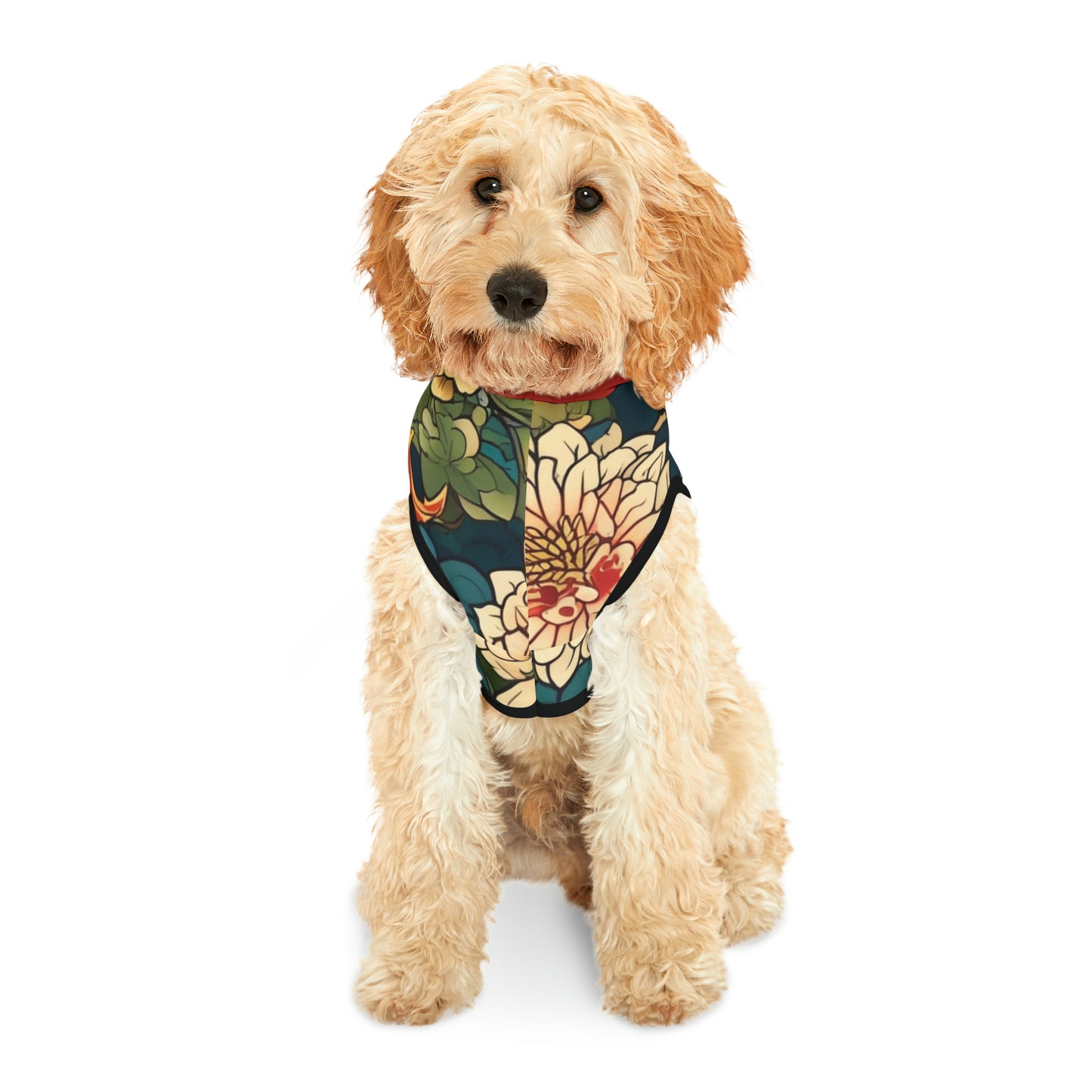 Japanese Flower Design 2 Red Hood Pet Hoodie