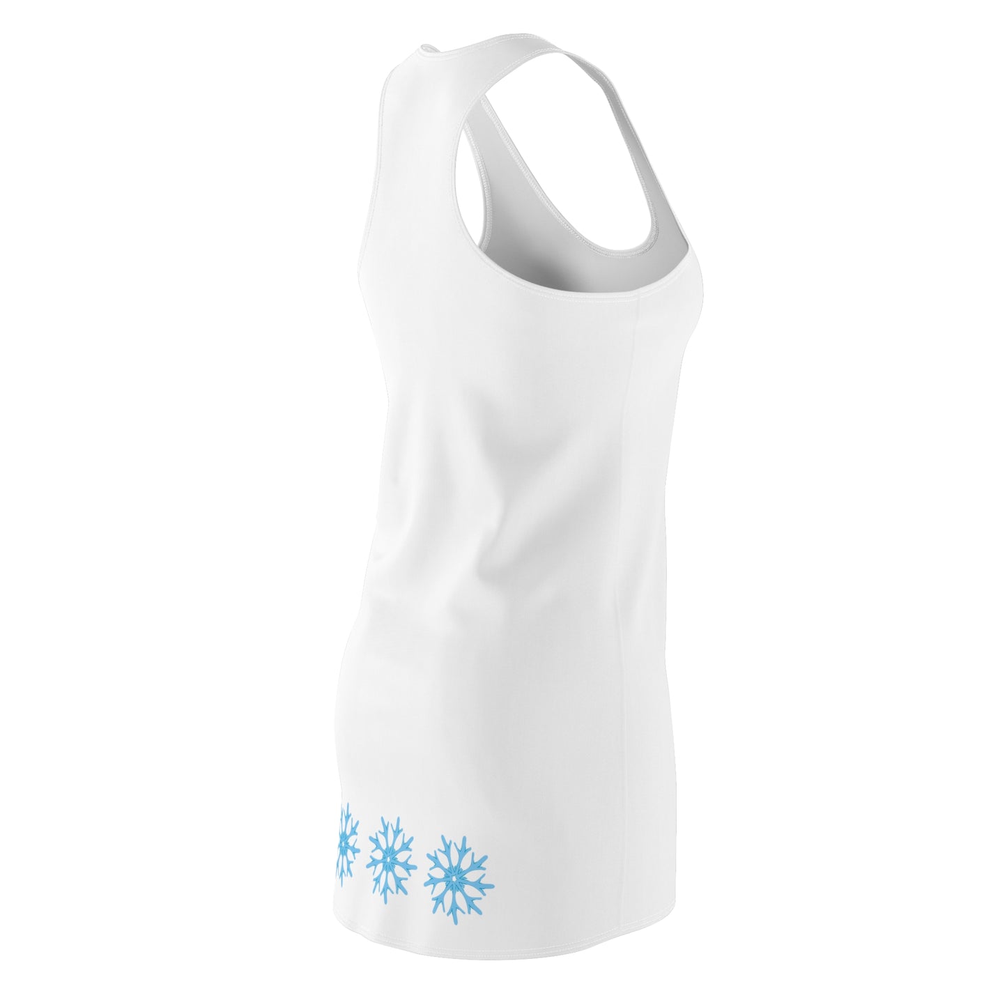 Light Blue Snowflake on White Women's Cut & Sew Racerback Dress (AOP)