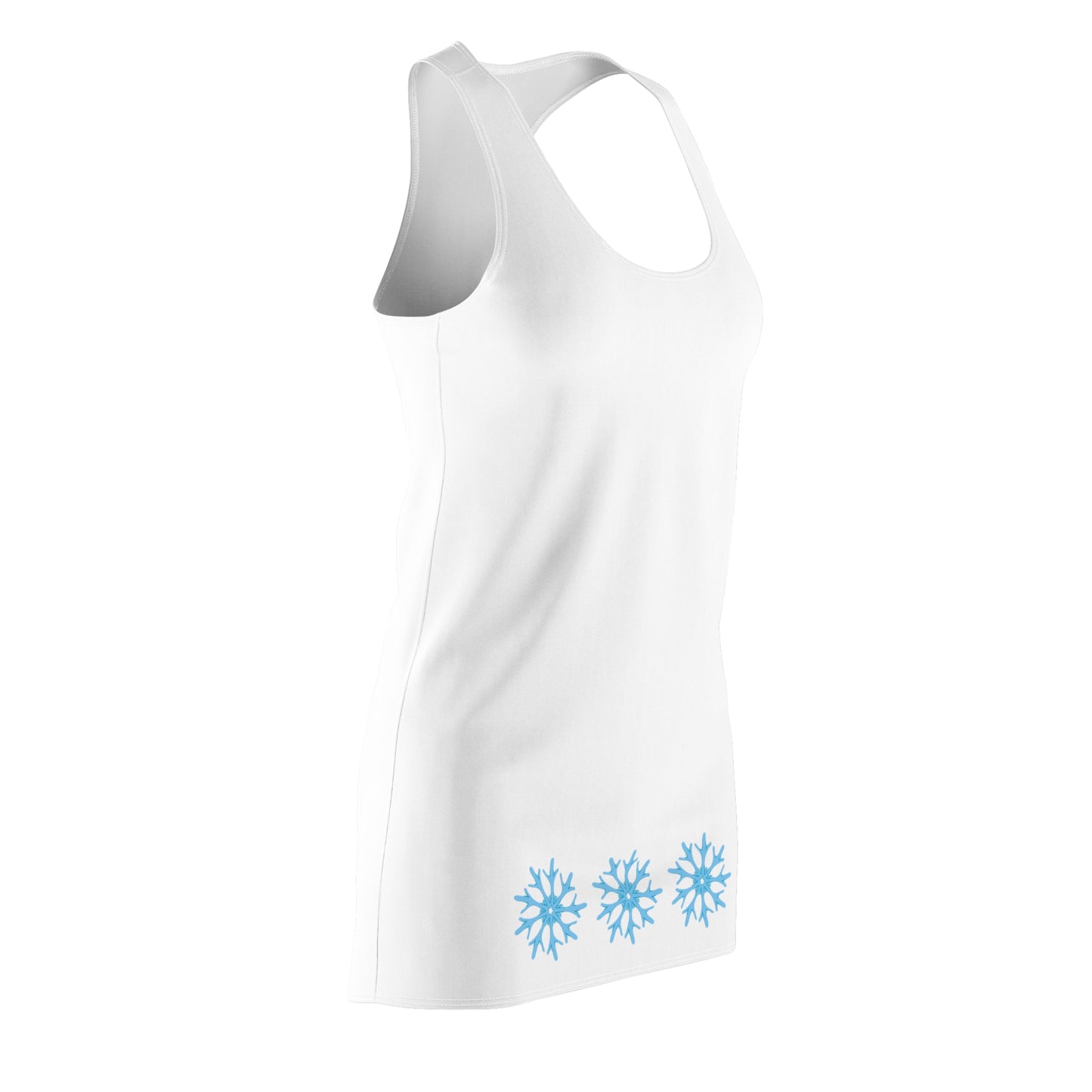 Light Blue Snowflake on White Women's Cut & Sew Racerback Dress (AOP)