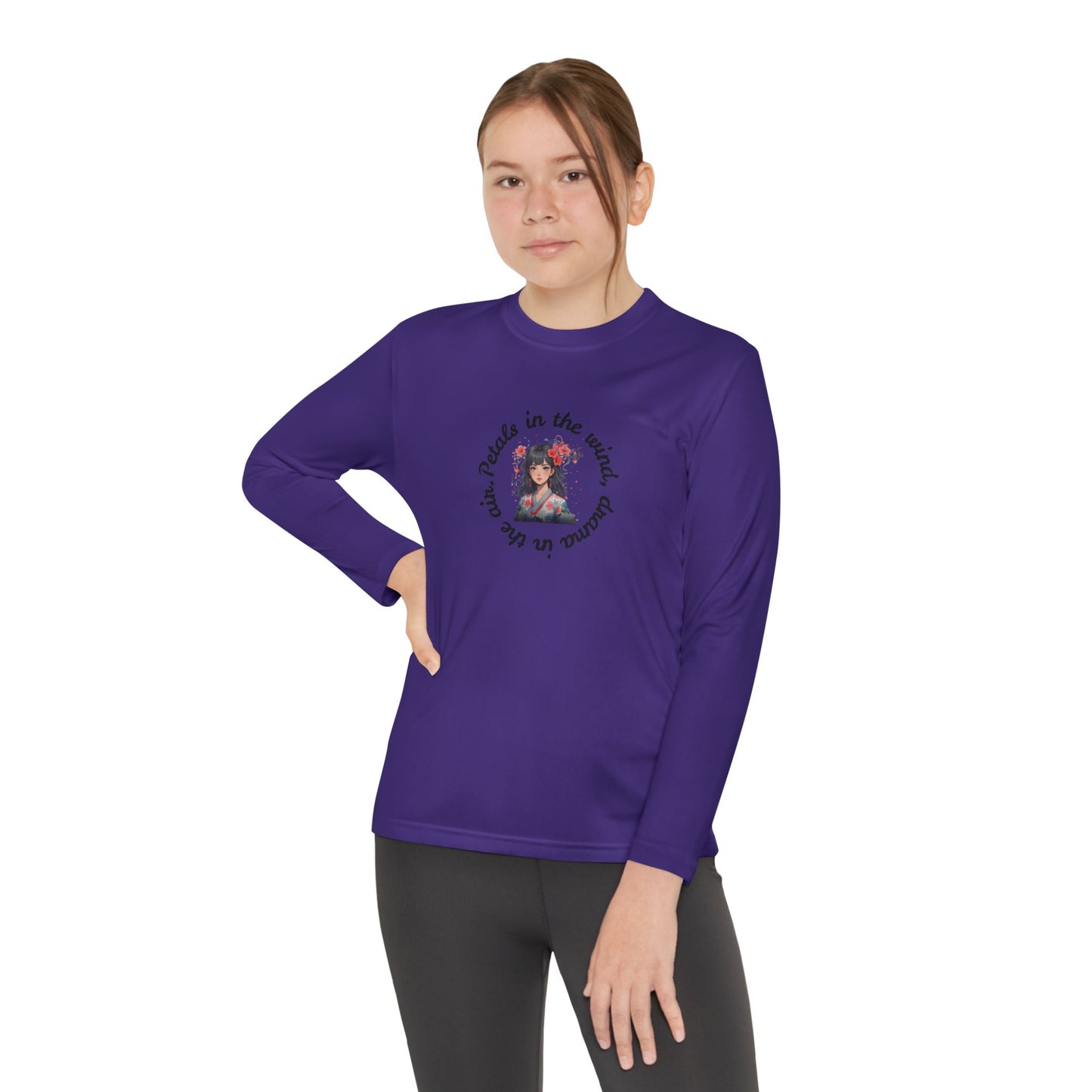 Anime Girl with Flowers Youth Long Sleeve Tee with Inspirational Quote, Perfect for Sports, Gifts, Everyday Wear, Motivational Apparel, Unisex Style