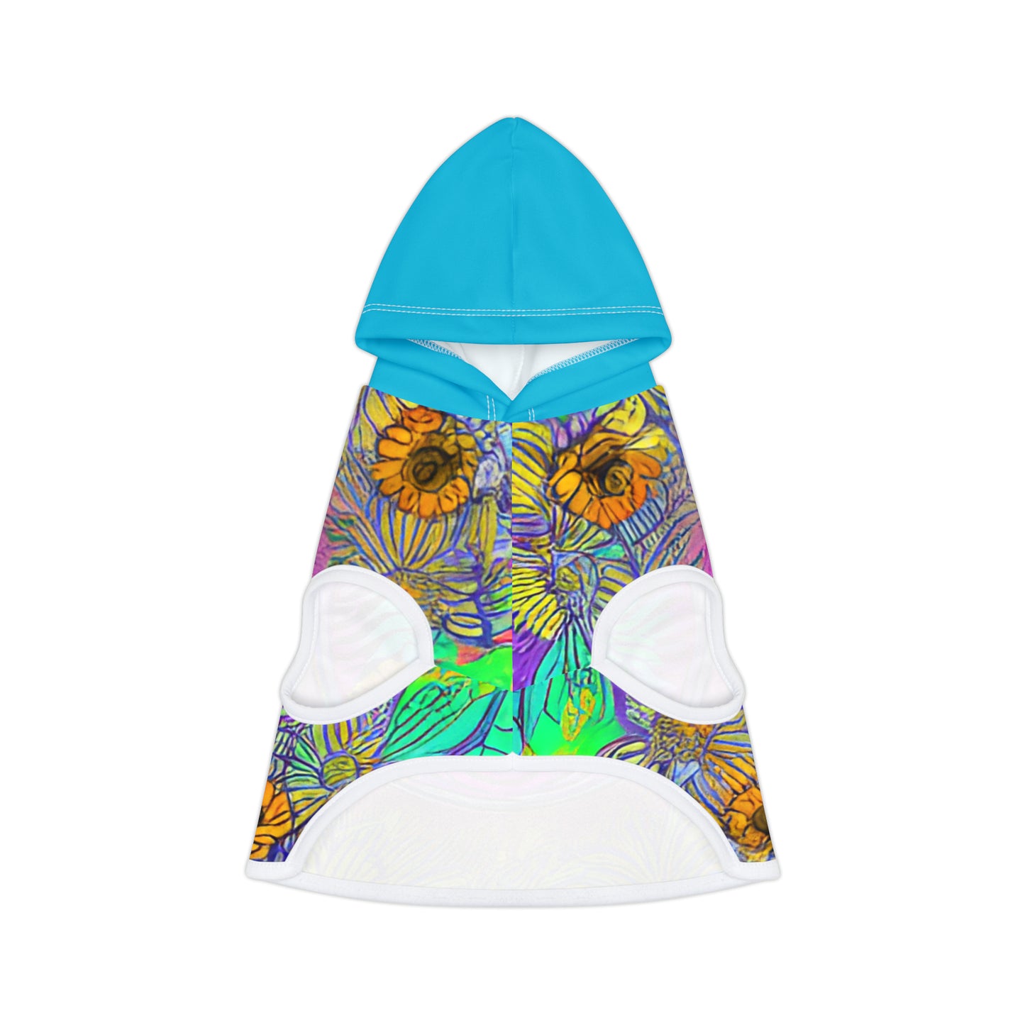 Flower Design Turquoise Hood Pet Hoodie