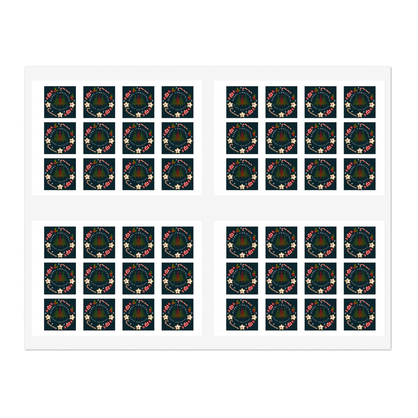 Merry Christmas & Happy Holidays Stickers (48 stickers per 11x8.5 size sheet)