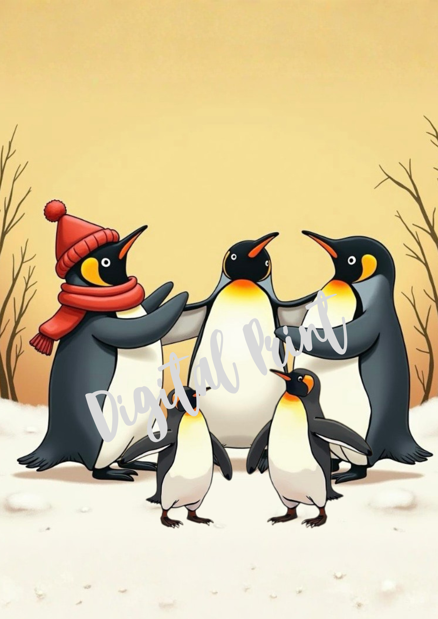 Penguins Christmas Art Digital Poster Download