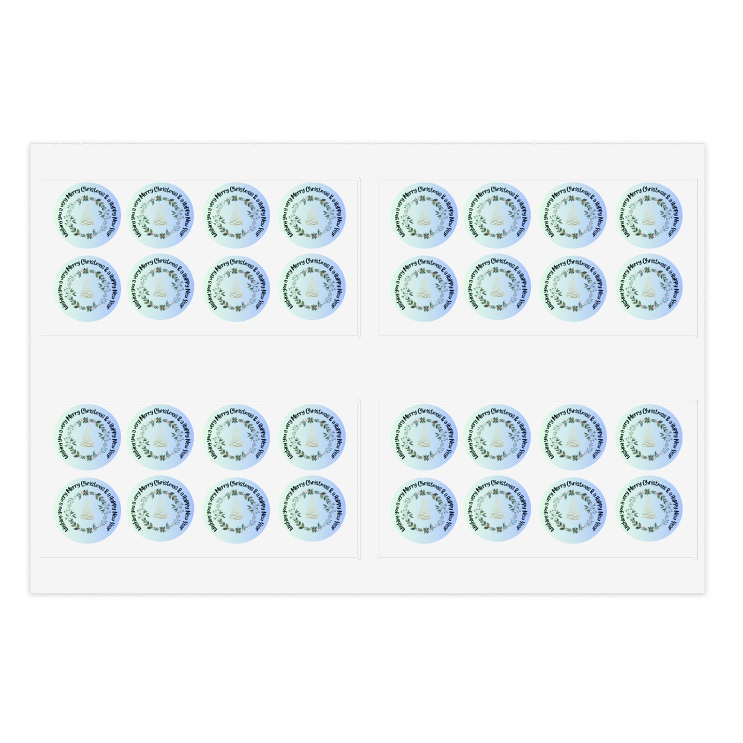 Merry Christmas & Happy New Year Stickers blue trim (32 stickers per 11x8.5 size sheet)