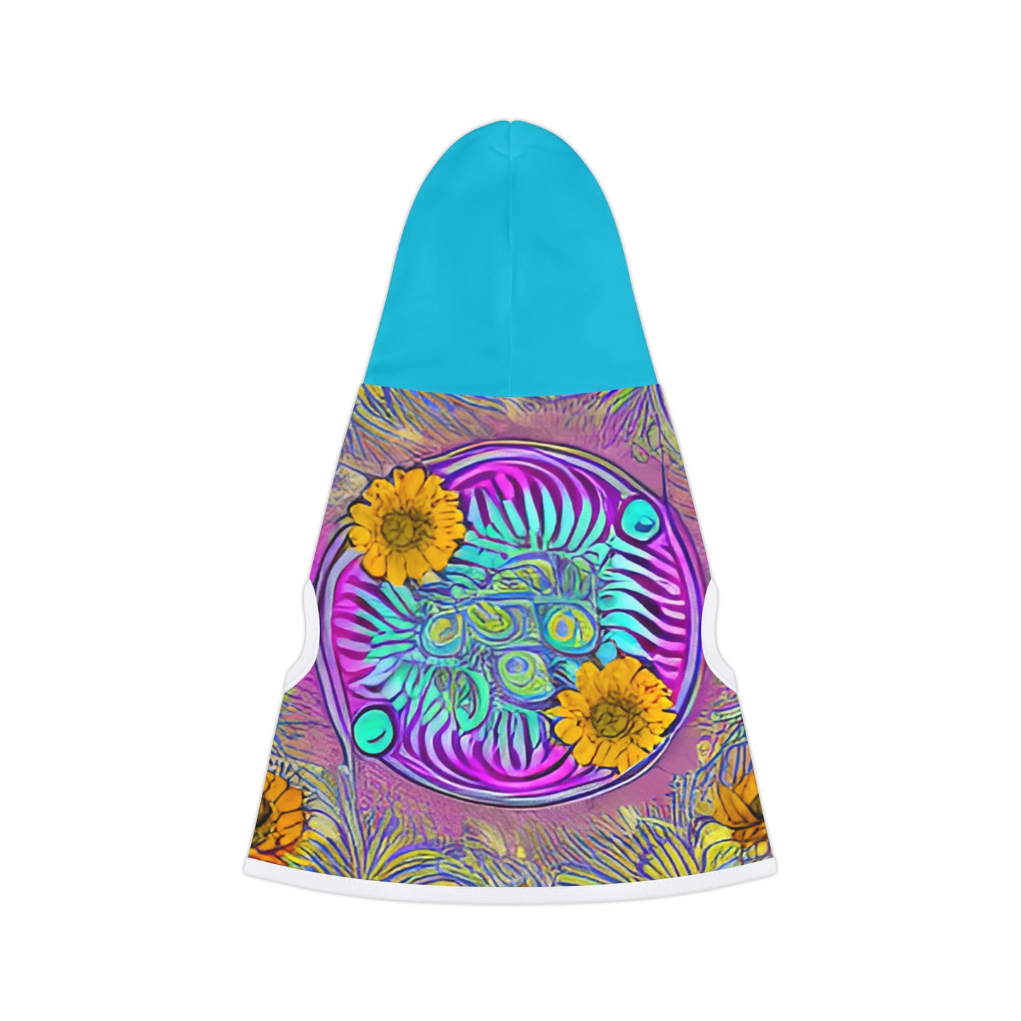 Flower Design Turquoise Hood Pet Hoodie