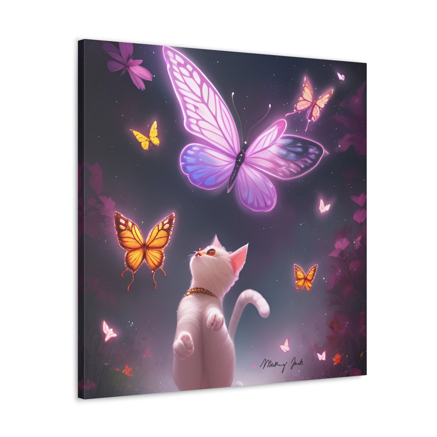 White Kitten & Butterflies Canvas Gallery Wraps