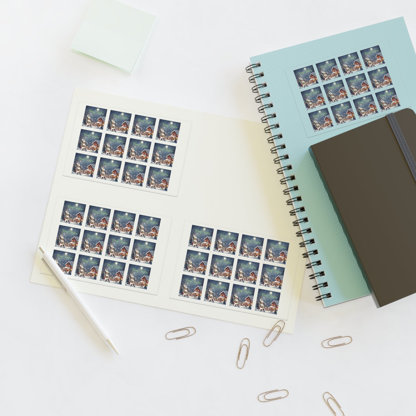 Merry Christmas Scene Vinyl Stickers (48 stickers per 11x8.5 size sheet)