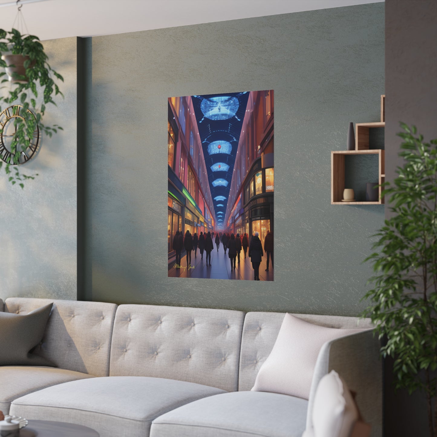 High Street Shoppers Futuristic Satin Poster (210gsm)