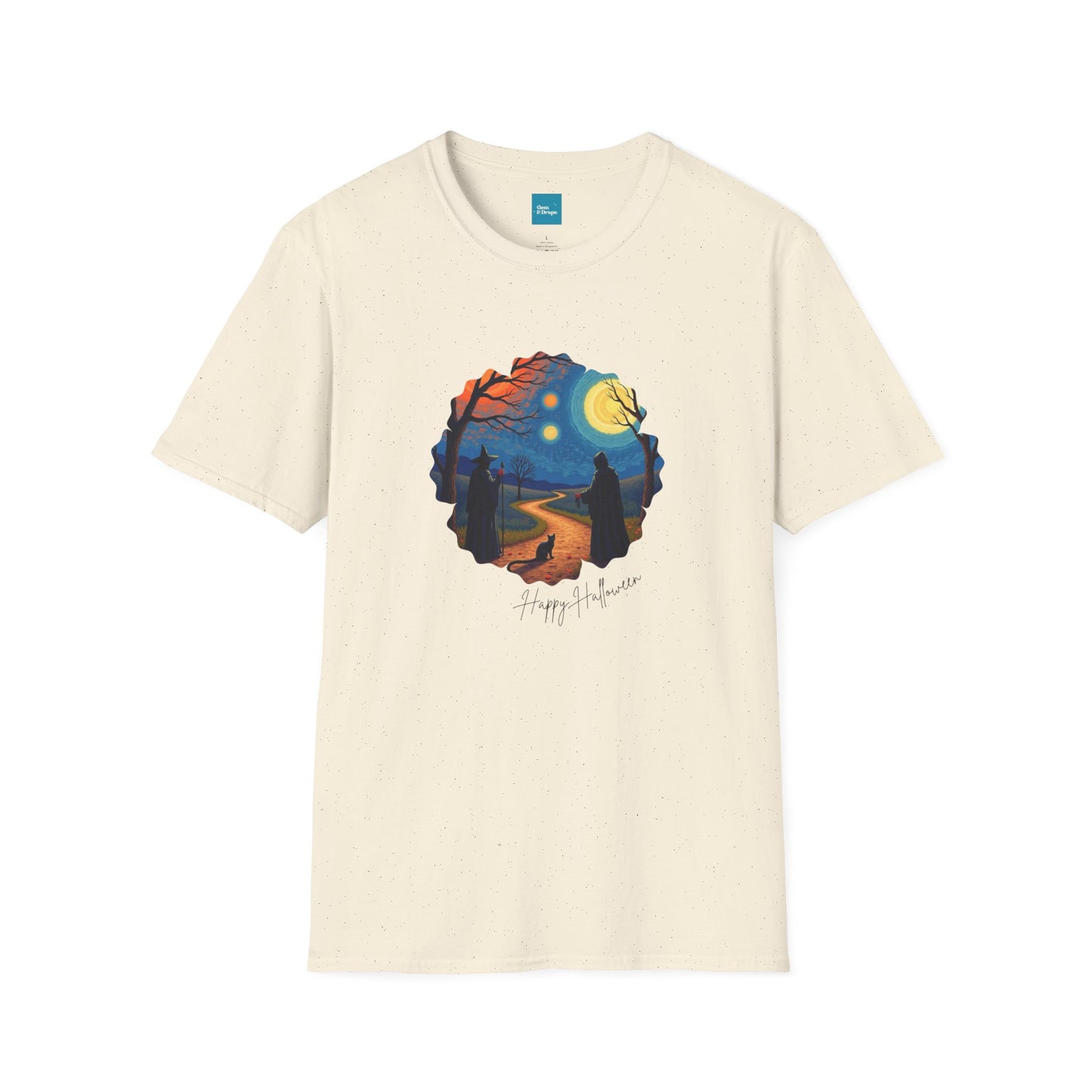Halloween Scene Moonlit Path Unisex Softstyle T-Shirt, Nature Lover Tee, Hiking Apparel, Gift for Outdoor Enthusiasts, Cozy Everyday Wear