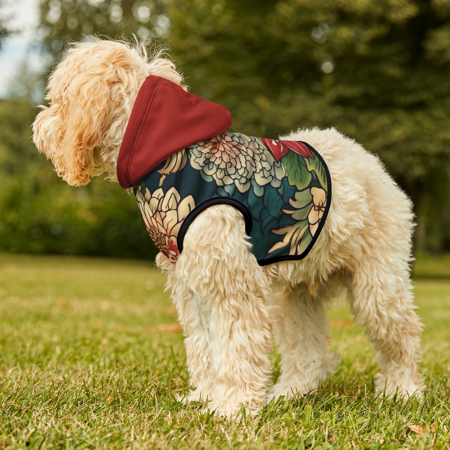 Japanese Flower Design 2 Red Hood Pet Hoodie