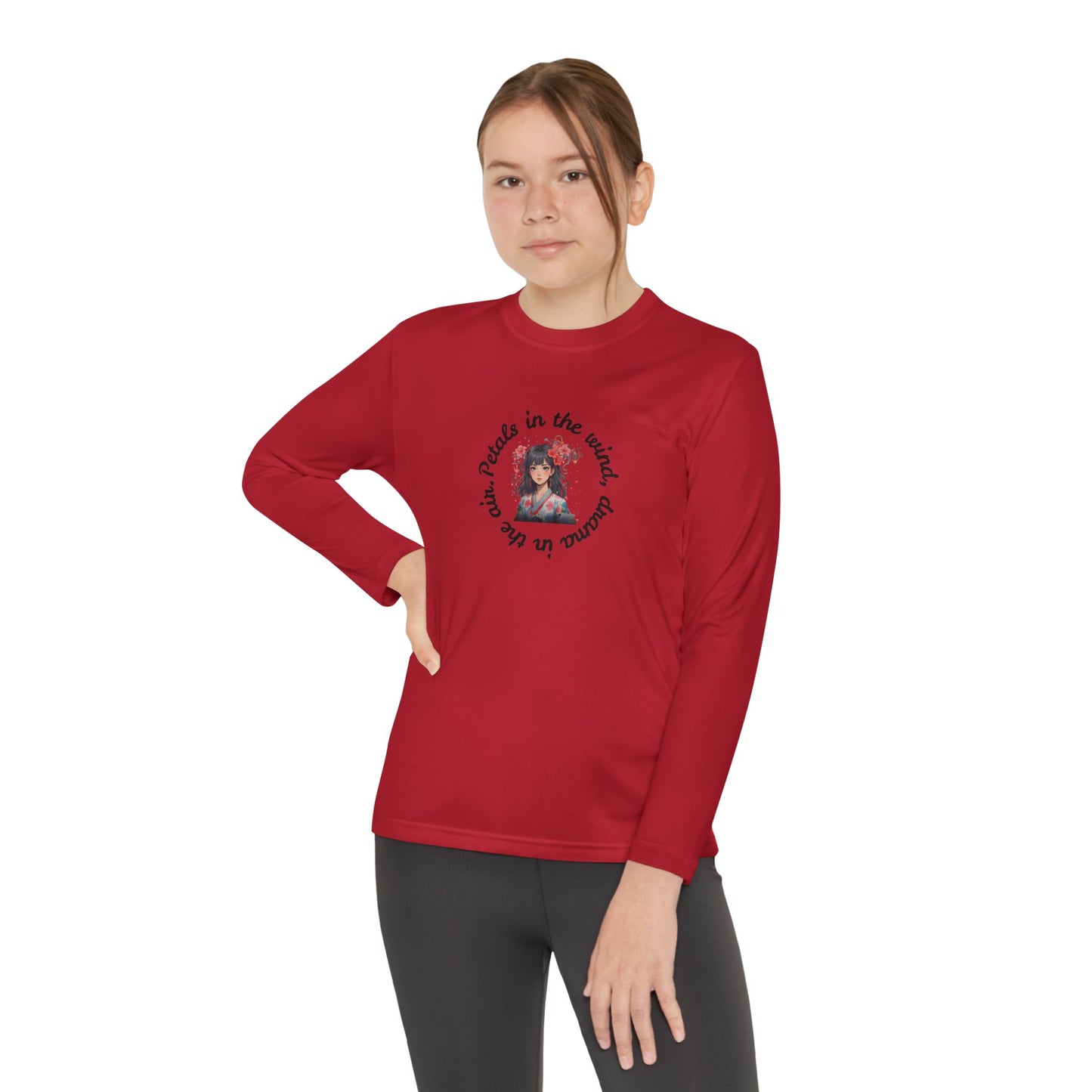 Anime Girl with Flowers Youth Long Sleeve Tee with Inspirational Quote, Perfect for Sports, Gifts, Everyday Wear, Motivational Apparel, Unisex Style
