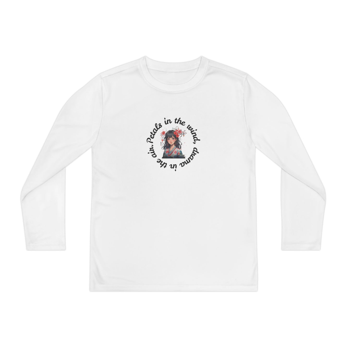 Anime Girl with Flowers Youth Long Sleeve Tee with Inspirational Quote, Perfect for Sports, Gifts, Everyday Wear, Motivational Apparel, Unisex Style