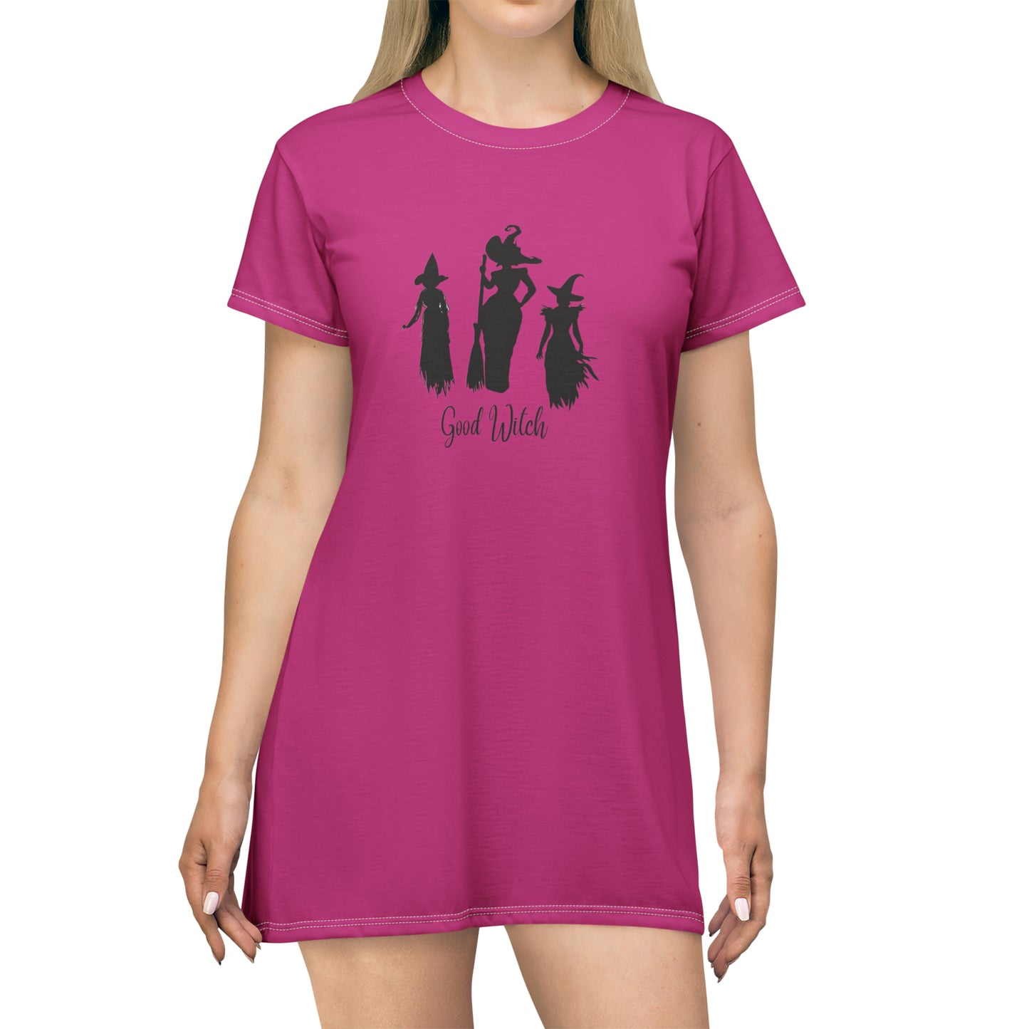 Good Witch T-Shirt Dress (AOP) dark pink